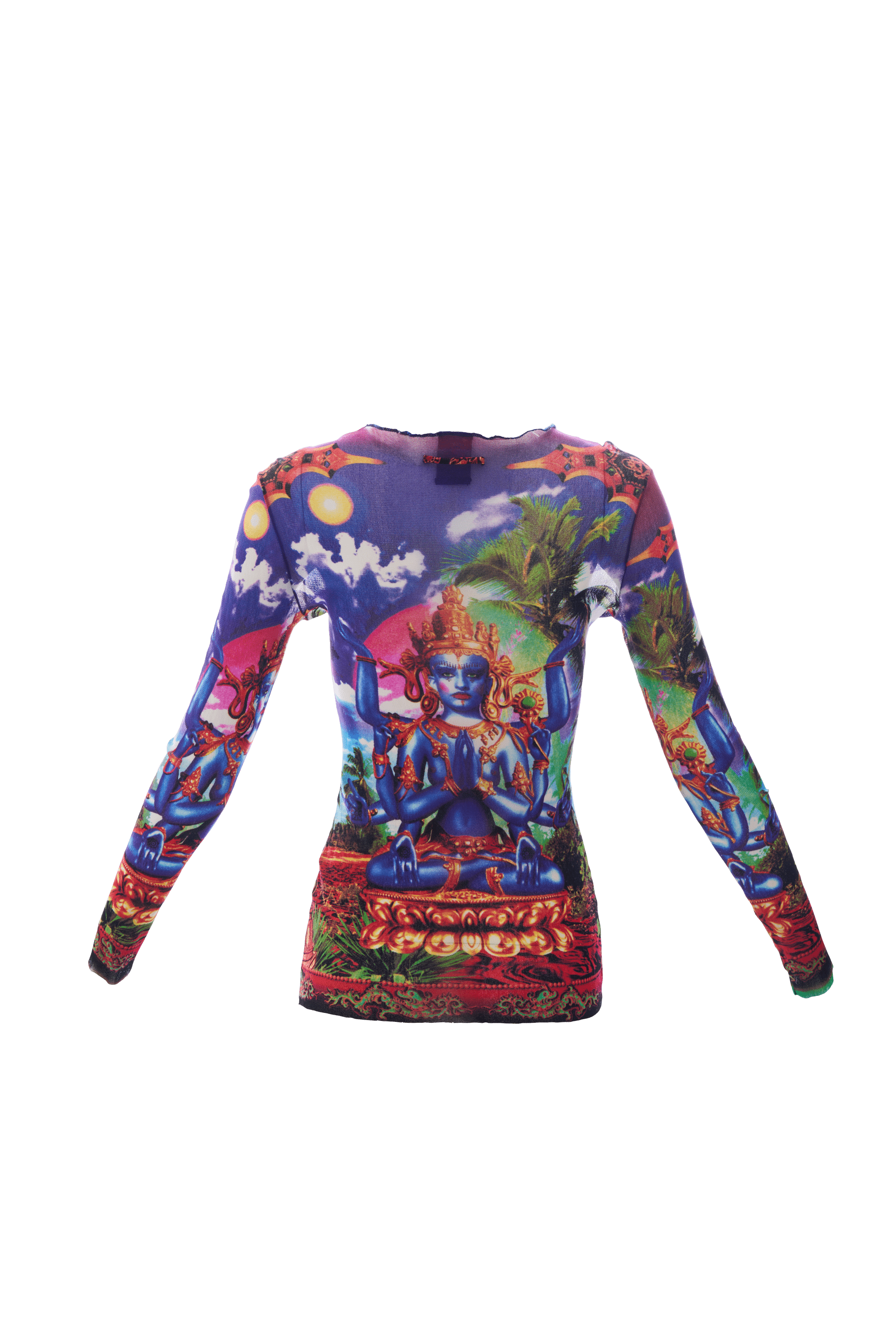 Jean Paul Gaultier Small Purple India Print Mesh Shirt - Foxy Jean Paul Gaultier Small Purple India Print Mesh Shirt - Foxy