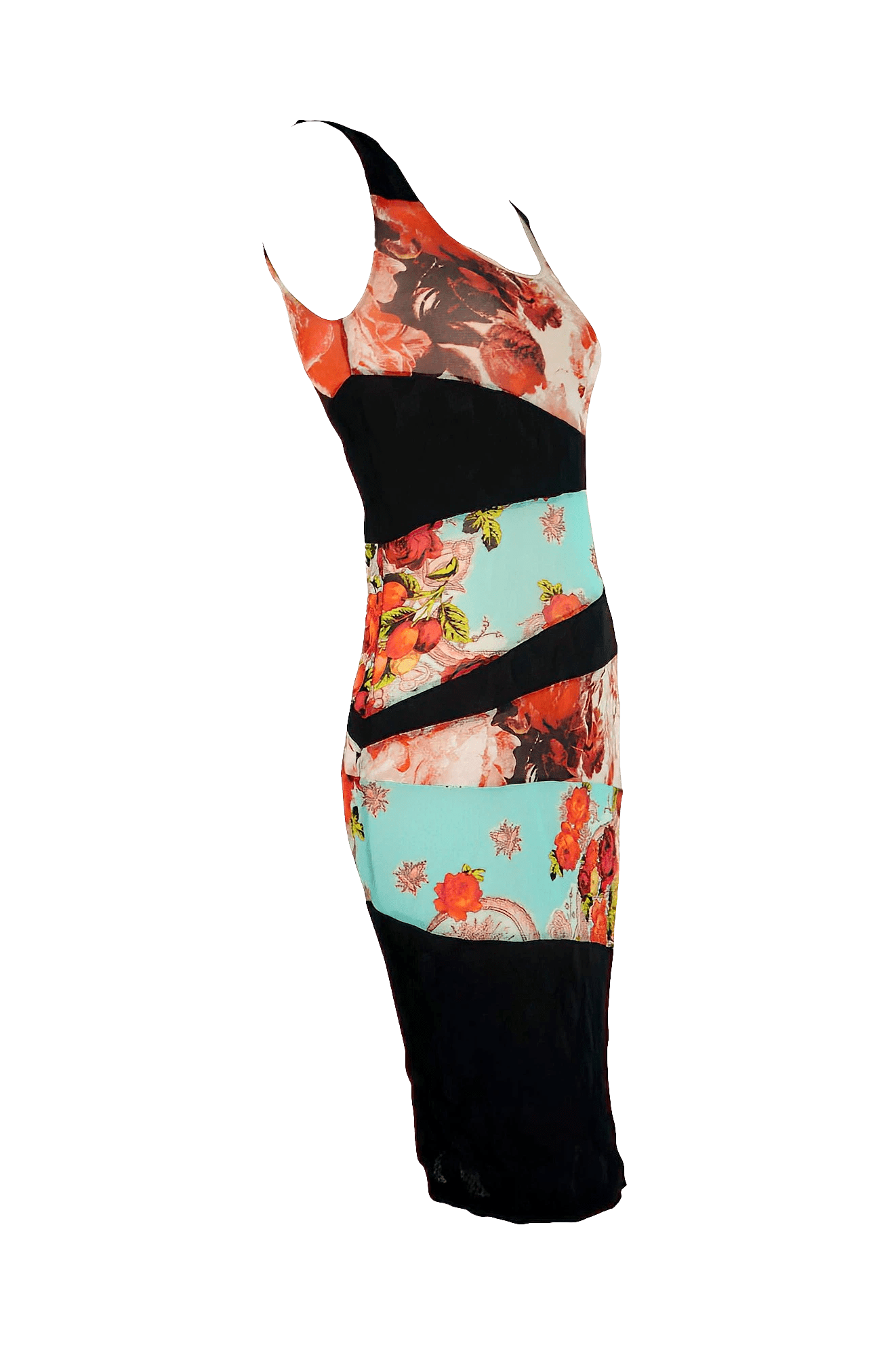 Jean Paul Gaultier Soleil Patchwork Print Fuzzi Knit Dress Small - Foxy Couture Carmel