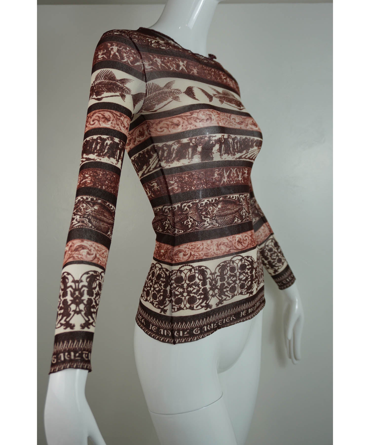 Jean Paul Gaultier Tribal Print Fuzzi Knit Long Sleeve Shirt Small