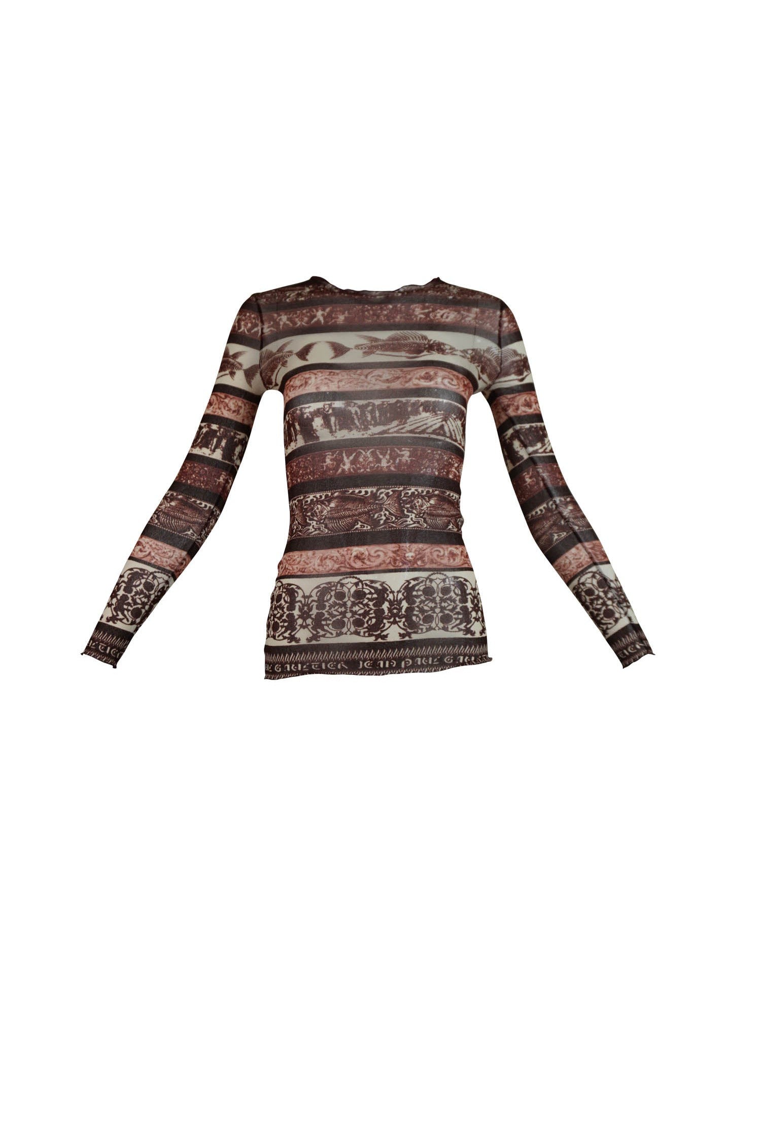 Jean Paul Gaultier Tribal Print Fuzzi Knit Long Sleeve Shirt Small