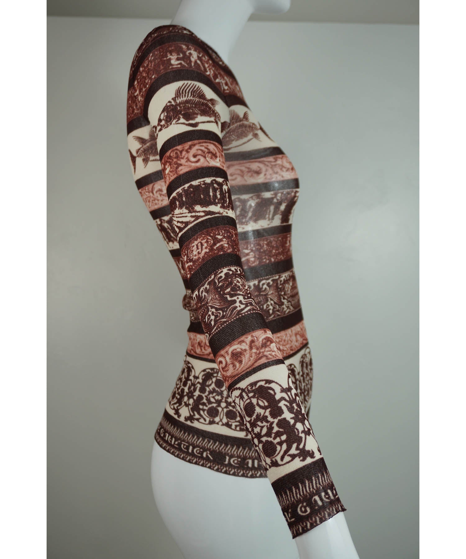 Jean Paul Gaultier Tribal Print Fuzzi Knit Long Sleeve Shirt Small