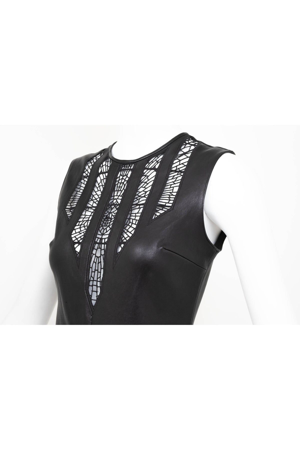 Jitrois Black Leather Dress With Lace Cut Out Detail Size 36