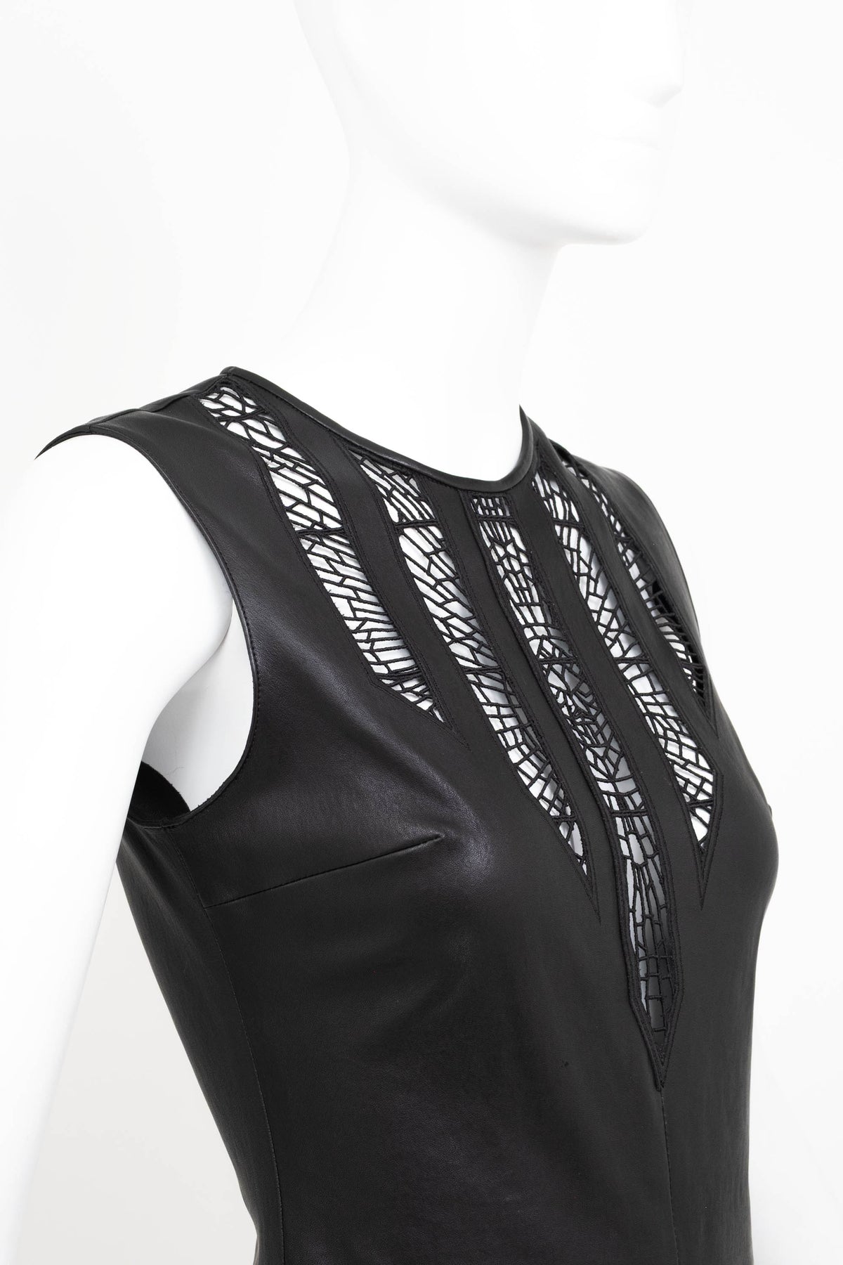 Jitrois Black Leather Dress With Lace Cut Out Detail Size 36