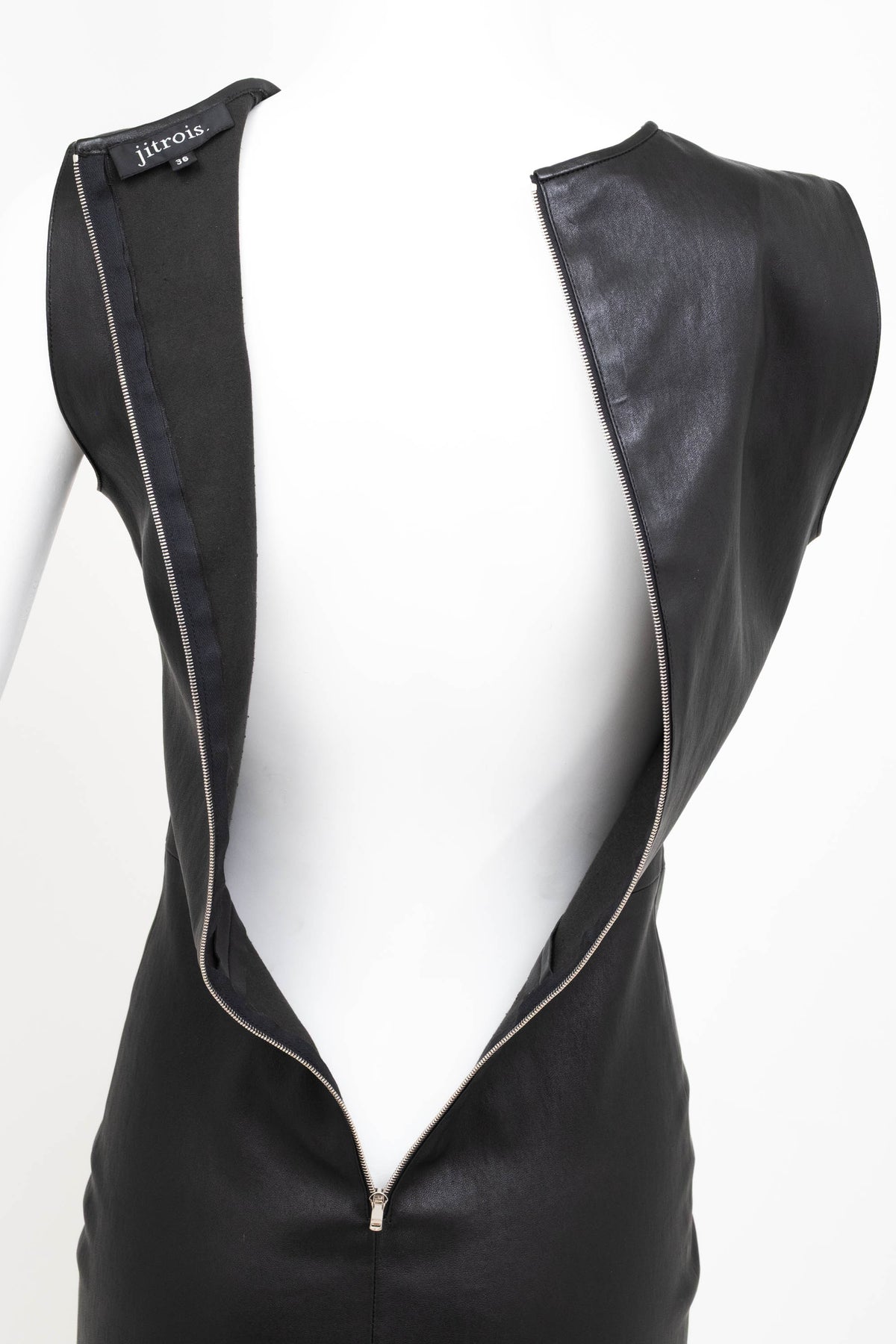 Jitrois Black Leather Dress With Lace Cut Out Detail Size 36