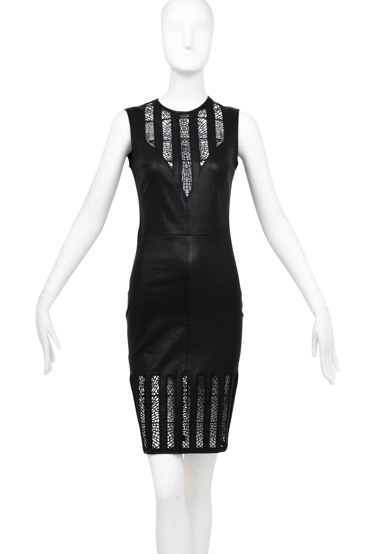 Jitrois Black Leather Dress With Lace Cut Out Detail Size 36