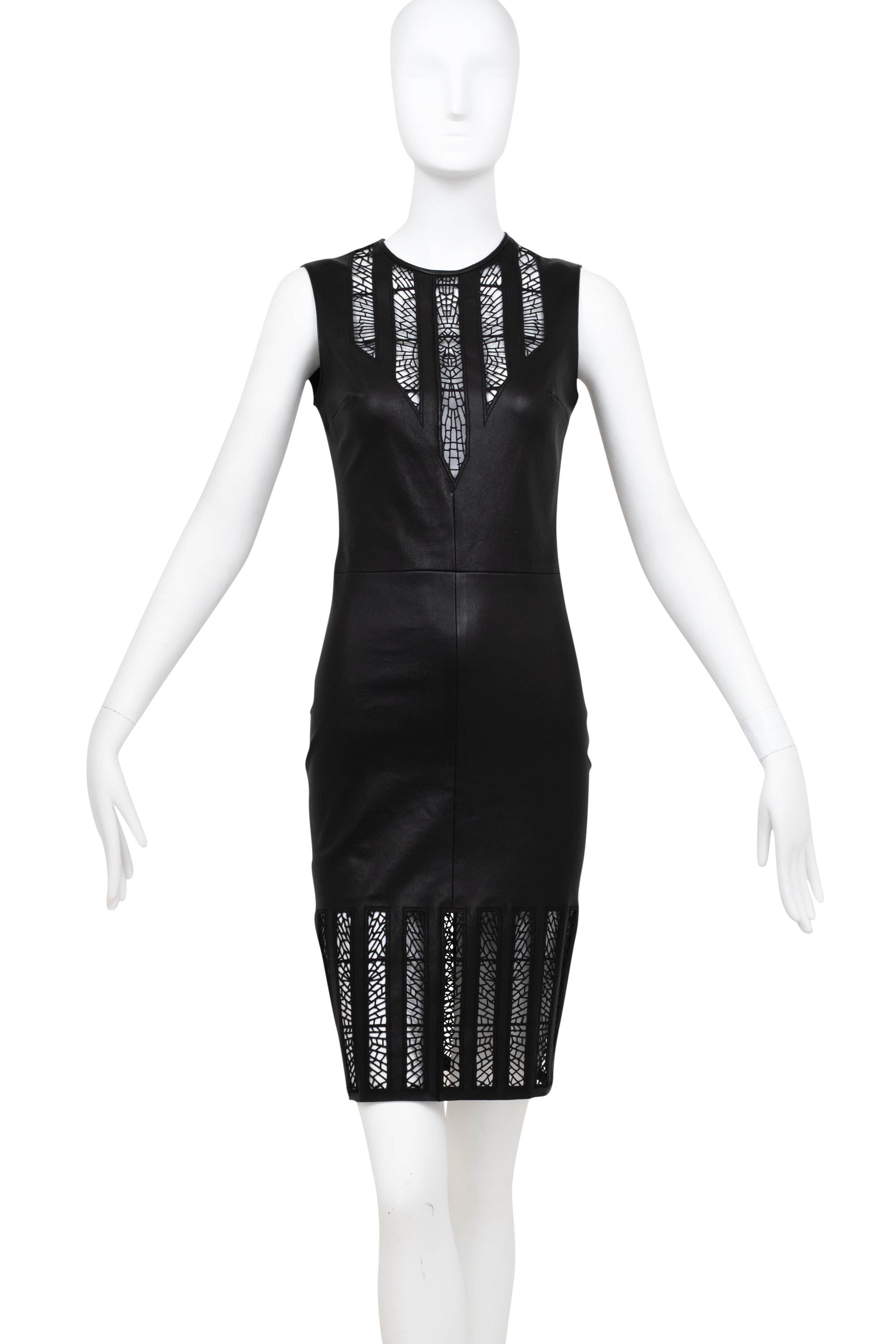 Jitrois Black Leather Dress With Lace Cut Out Detail Size 36