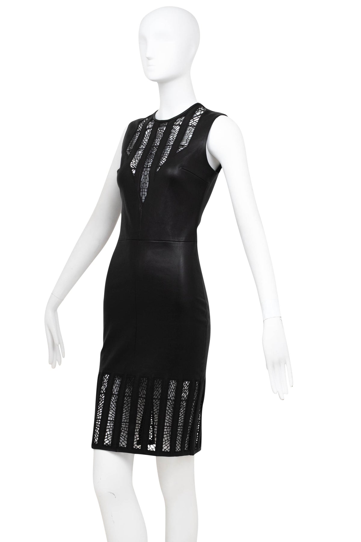 Jitrois Black Leather Dress With Lace Cut Out Detail Size 36