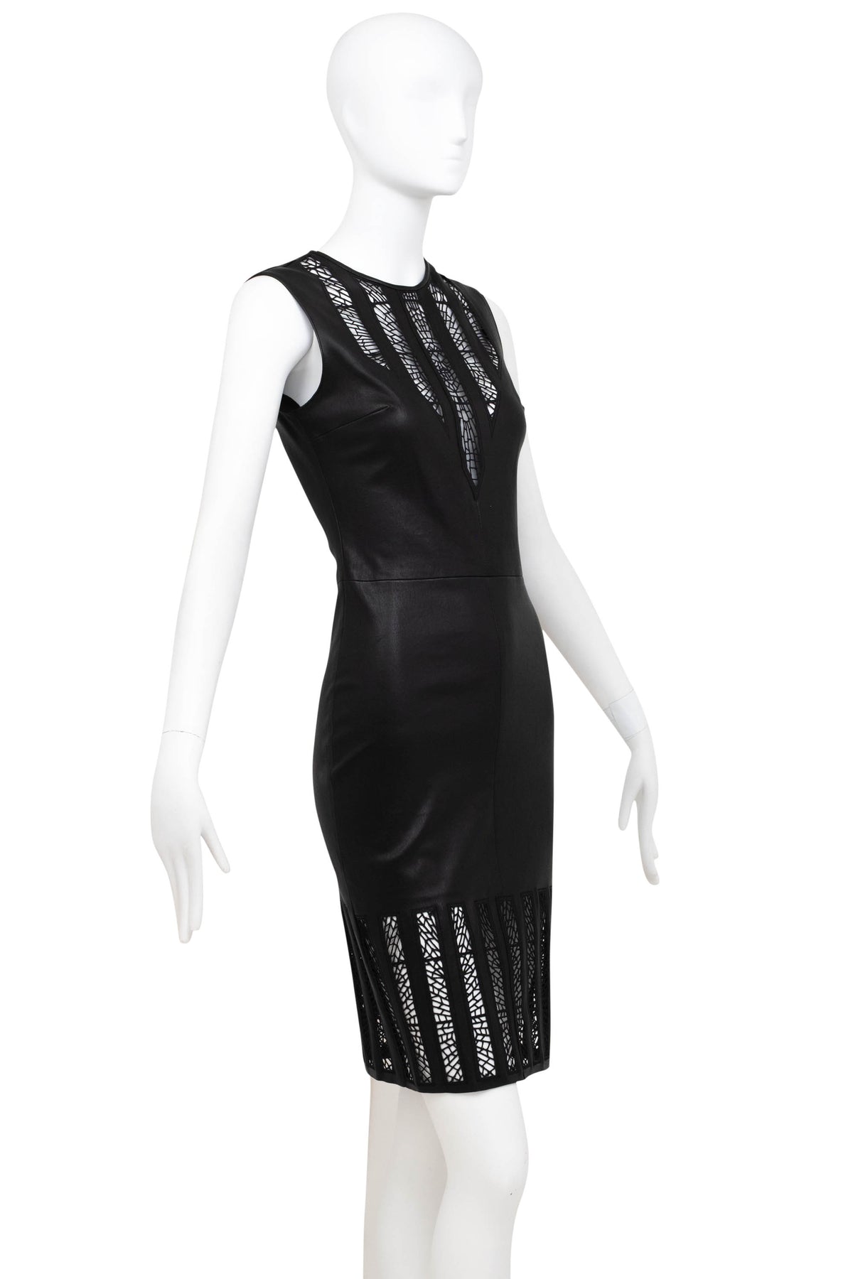 Jitrois Black Leather Dress With Lace Cut Out Detail Size 36