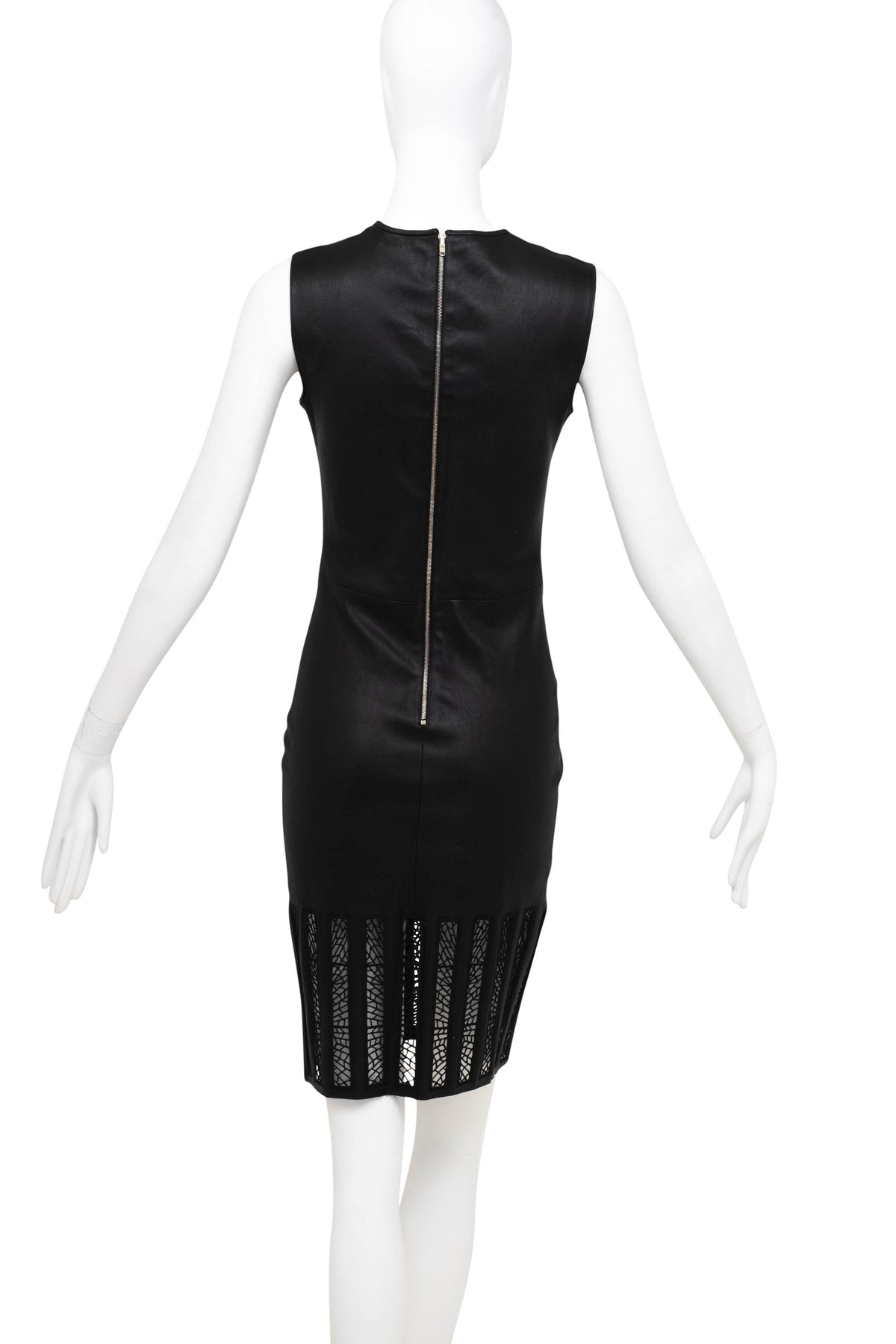 Jitrois Black Leather Dress With Lace Cut Out Detail Size 36