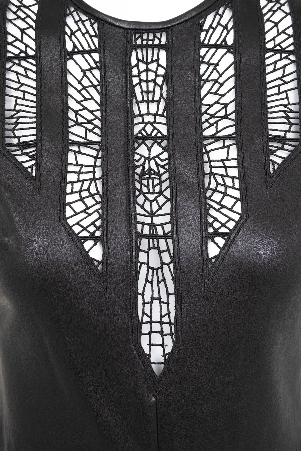 Jitrois Black Leather Dress With Lace Cut Out Detail Size 36