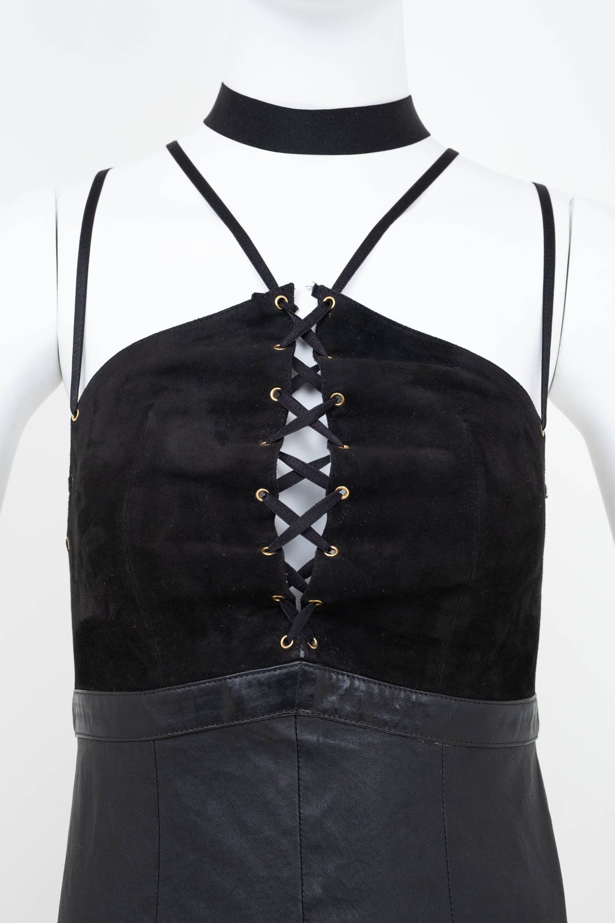 Jitrois Black Leather Halter Neck Lace-up Dress Size 38