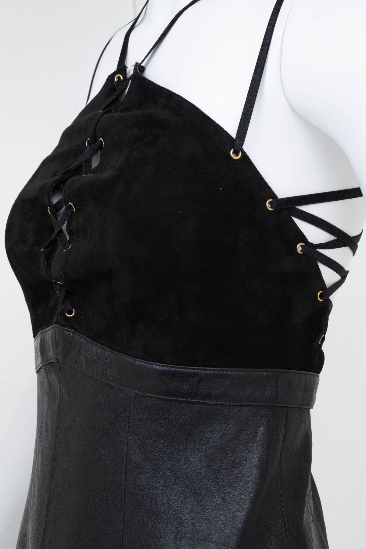 Jitrois Black Leather Halter Neck Lace-up Dress Size 38