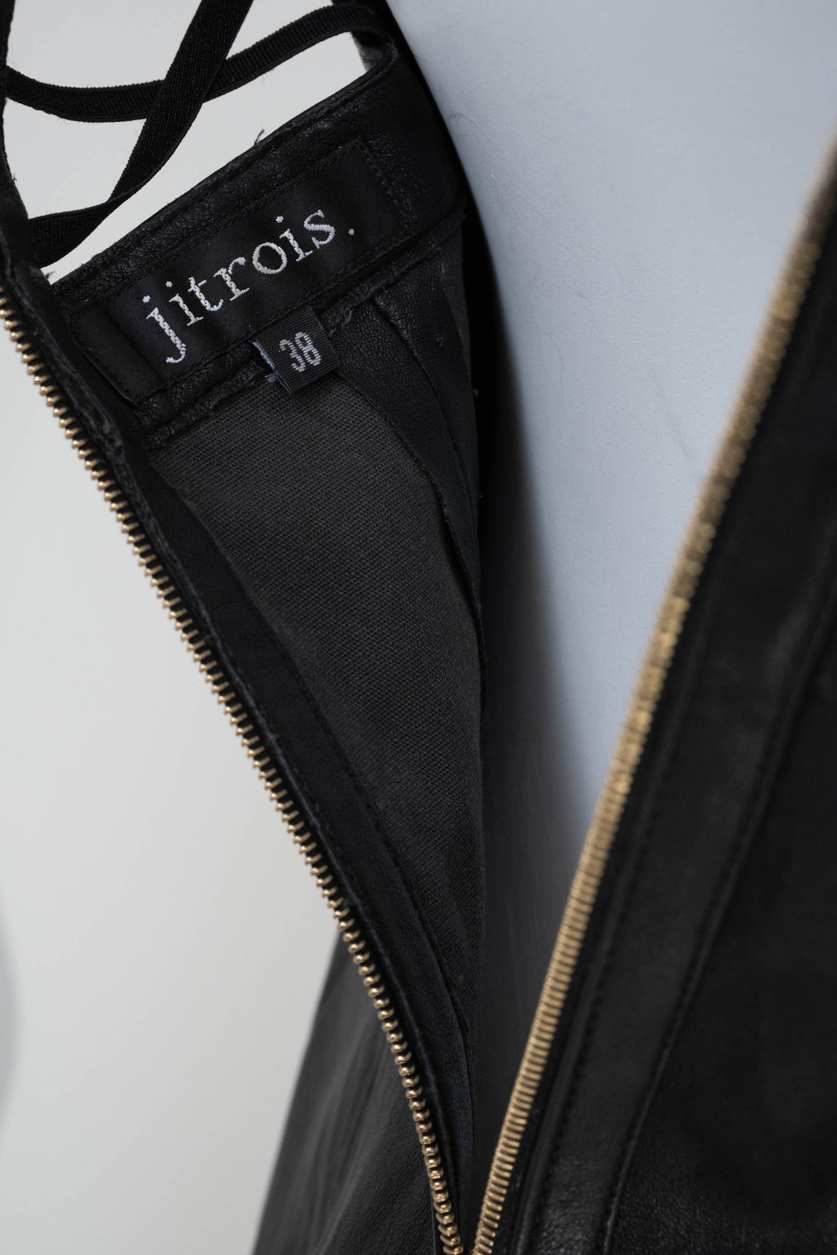 Jitrois Black Leather Halter Neck Lace-up Dress Size 38