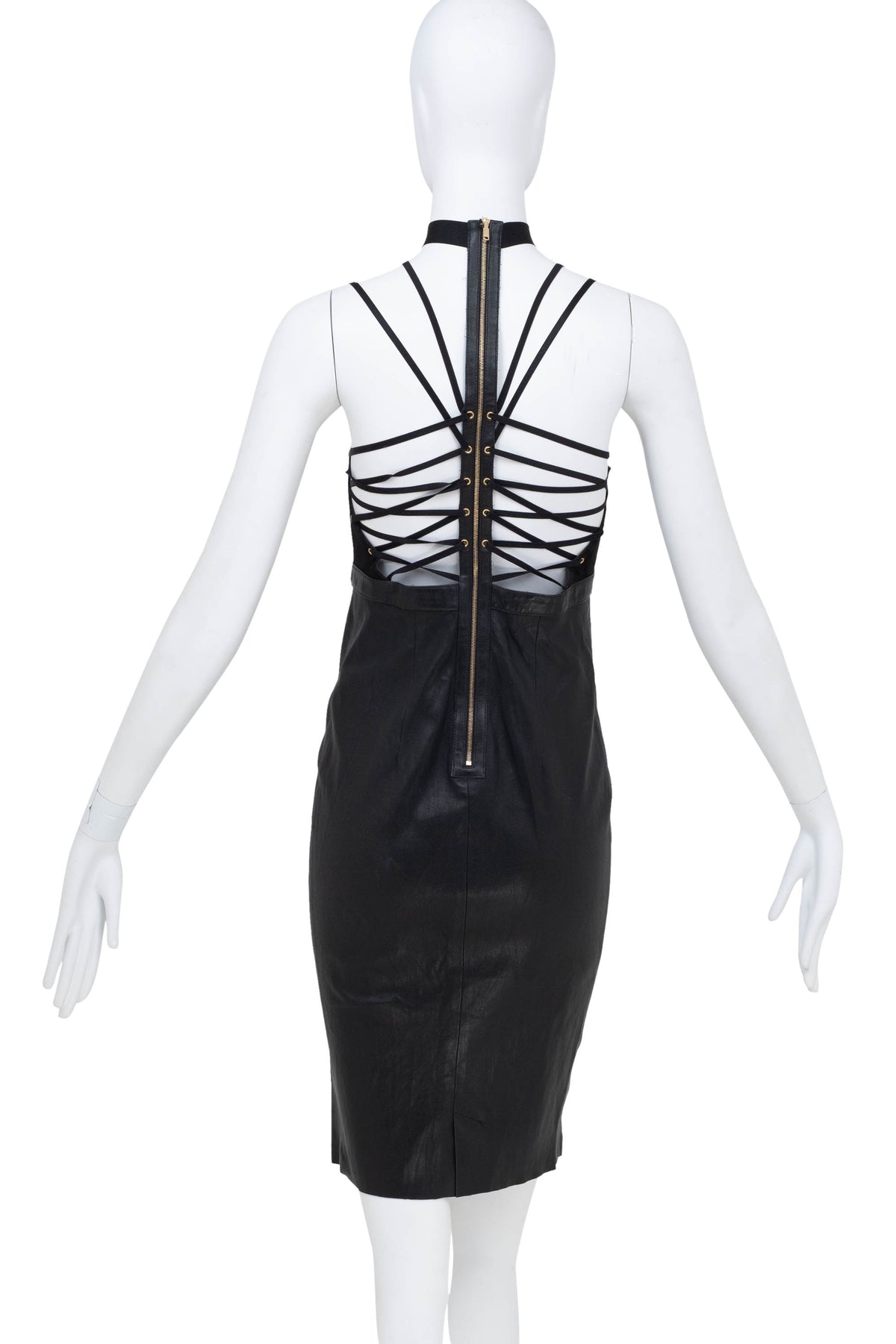Jitrois Black Leather Halter Neck Lace-up Dress Size 38