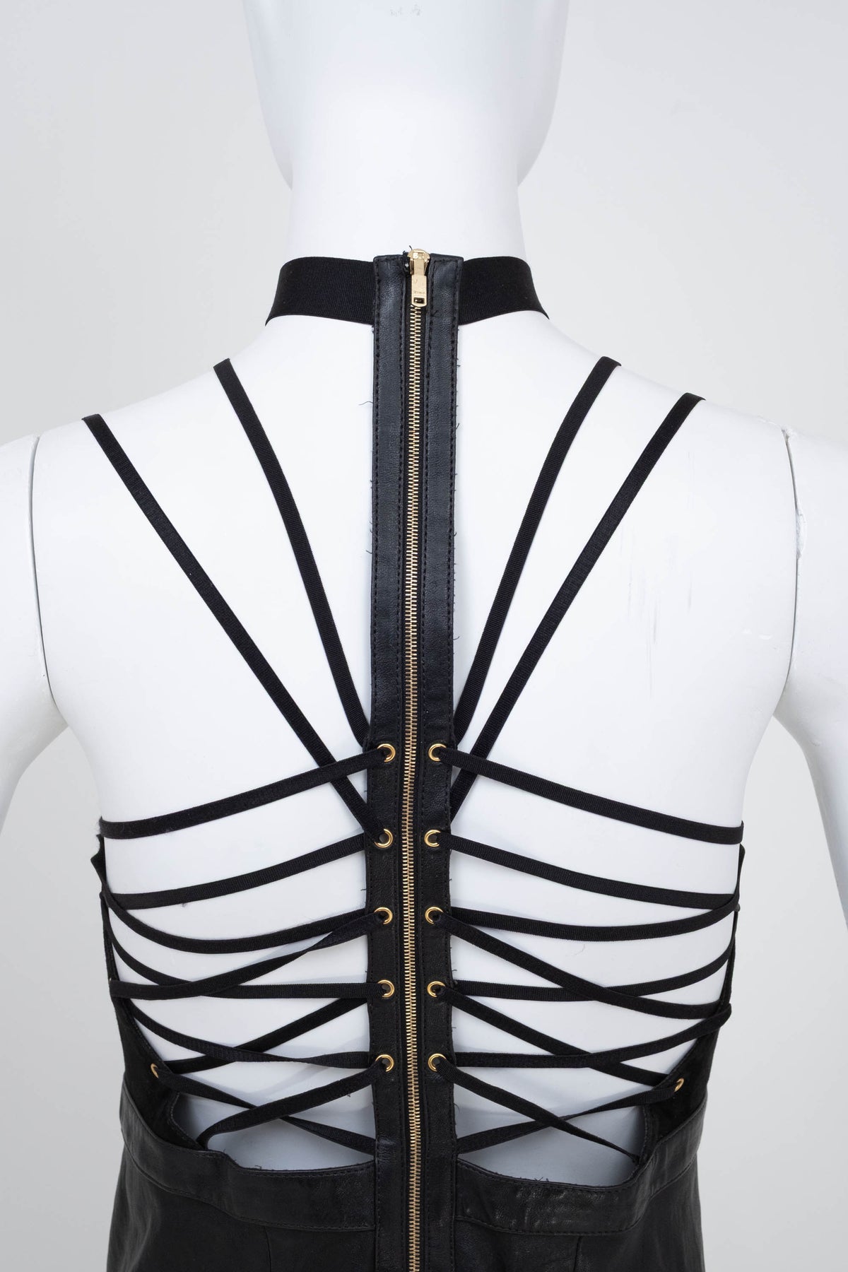 Jitrois Black Leather Halter Neck Lace-up Dress Size 38