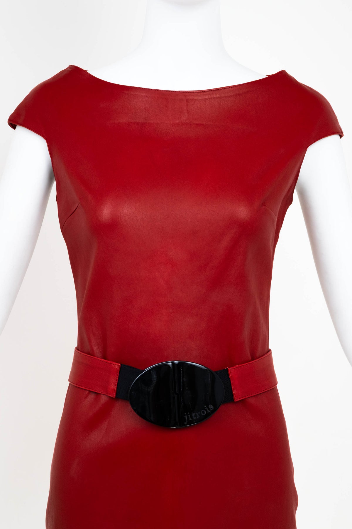 Jitrois Burgundy Belted Short Sleeve Leather Dress Size 36