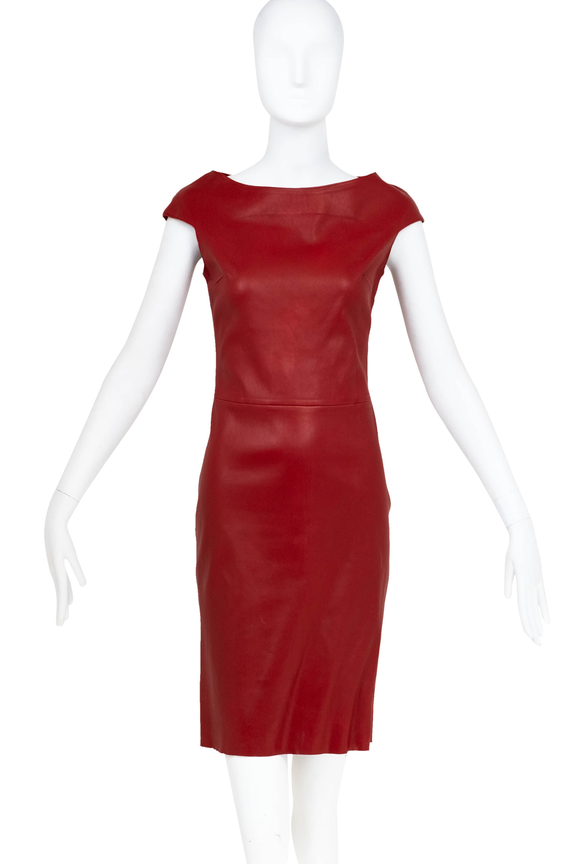 Jitrois Burgundy Belted Short Sleeve Leather Dress Size 36