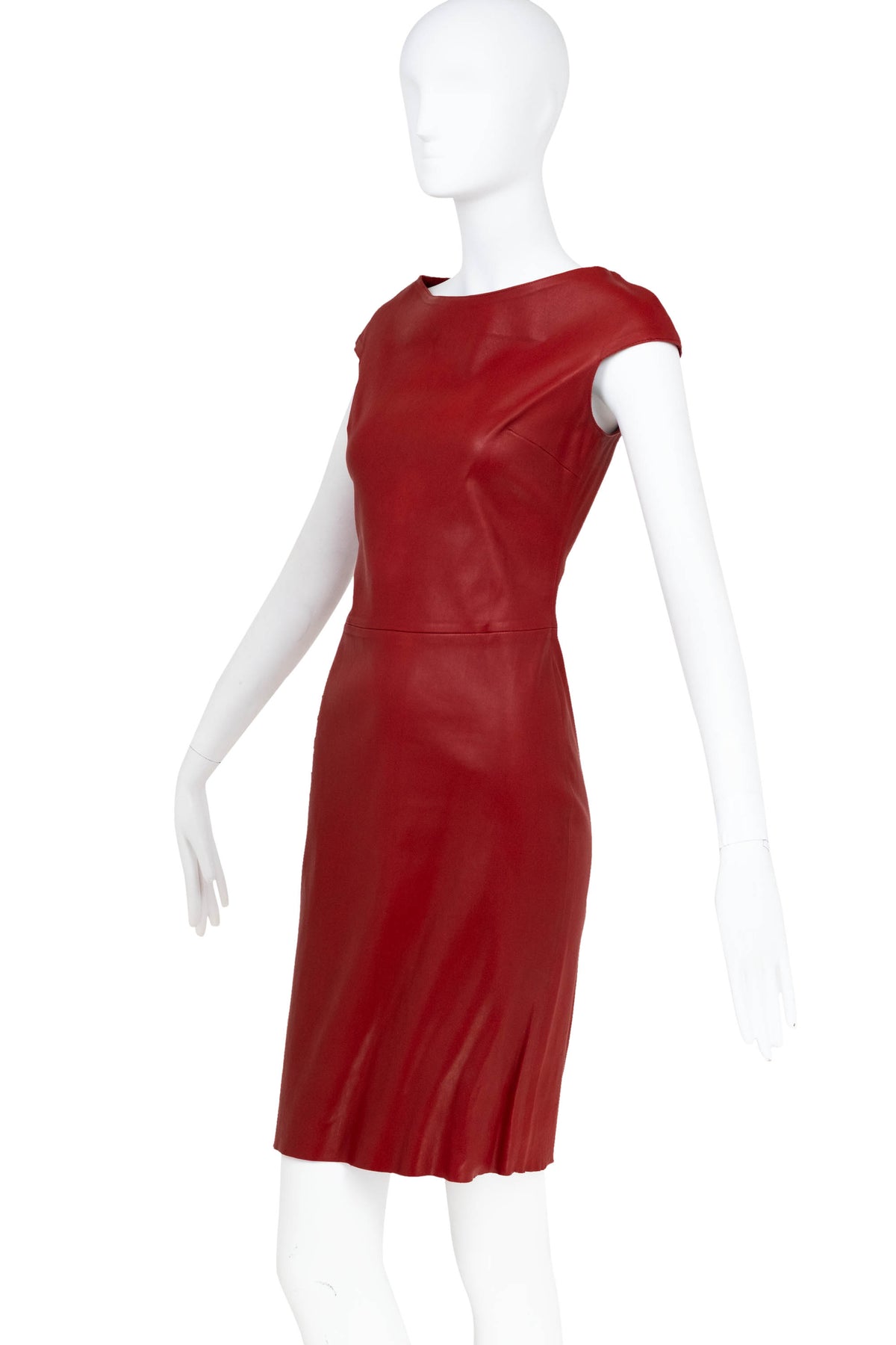 Jitrois Burgundy Belted Short Sleeve Leather Dress Size 36
