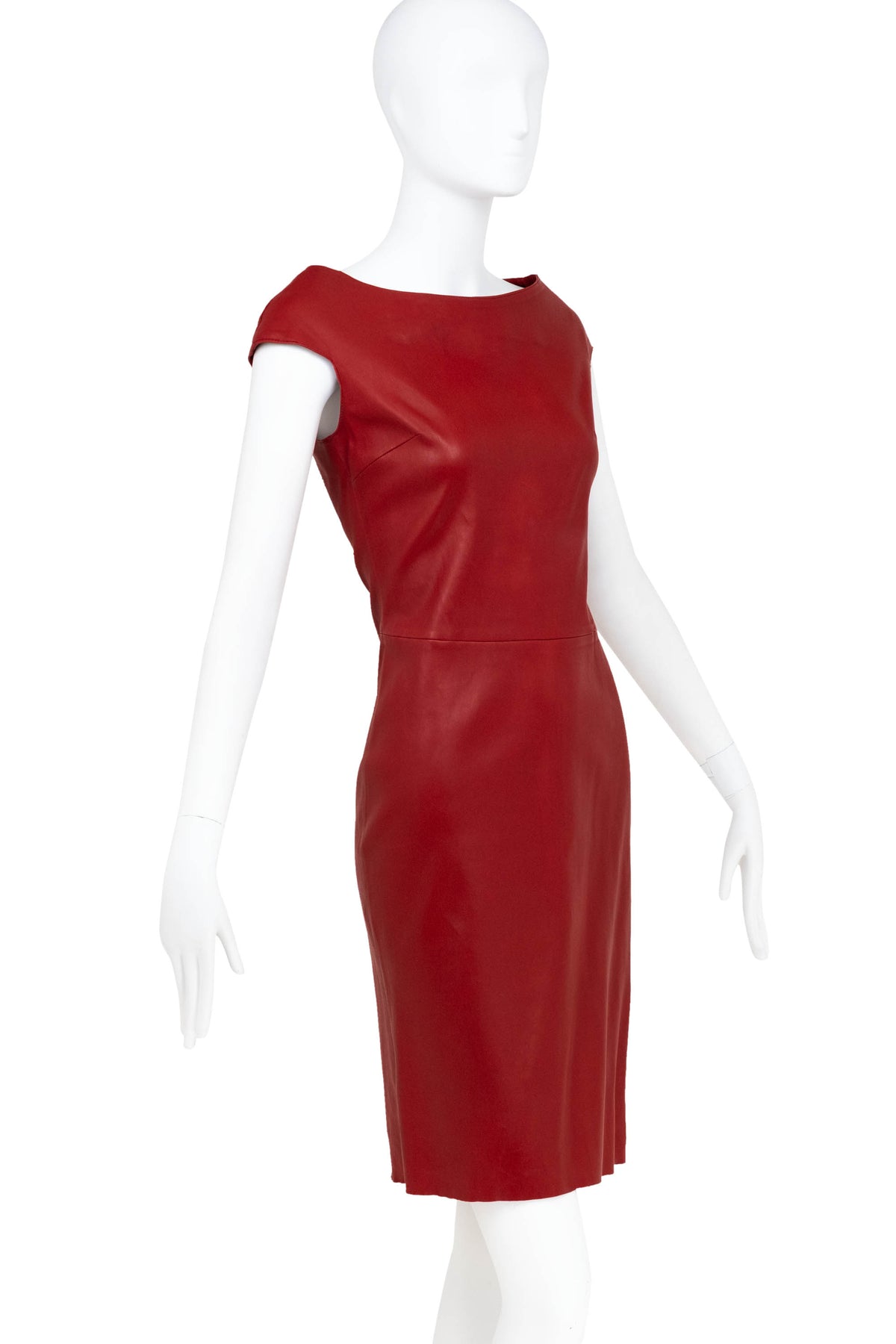 Jitrois Burgundy Belted Short Sleeve Leather Dress Size 36