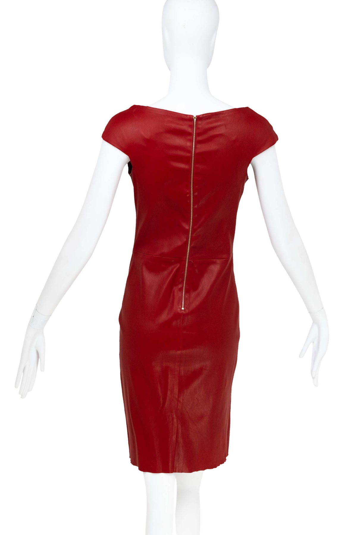Jitrois Burgundy Belted Short Sleeve Leather Dress Size 36