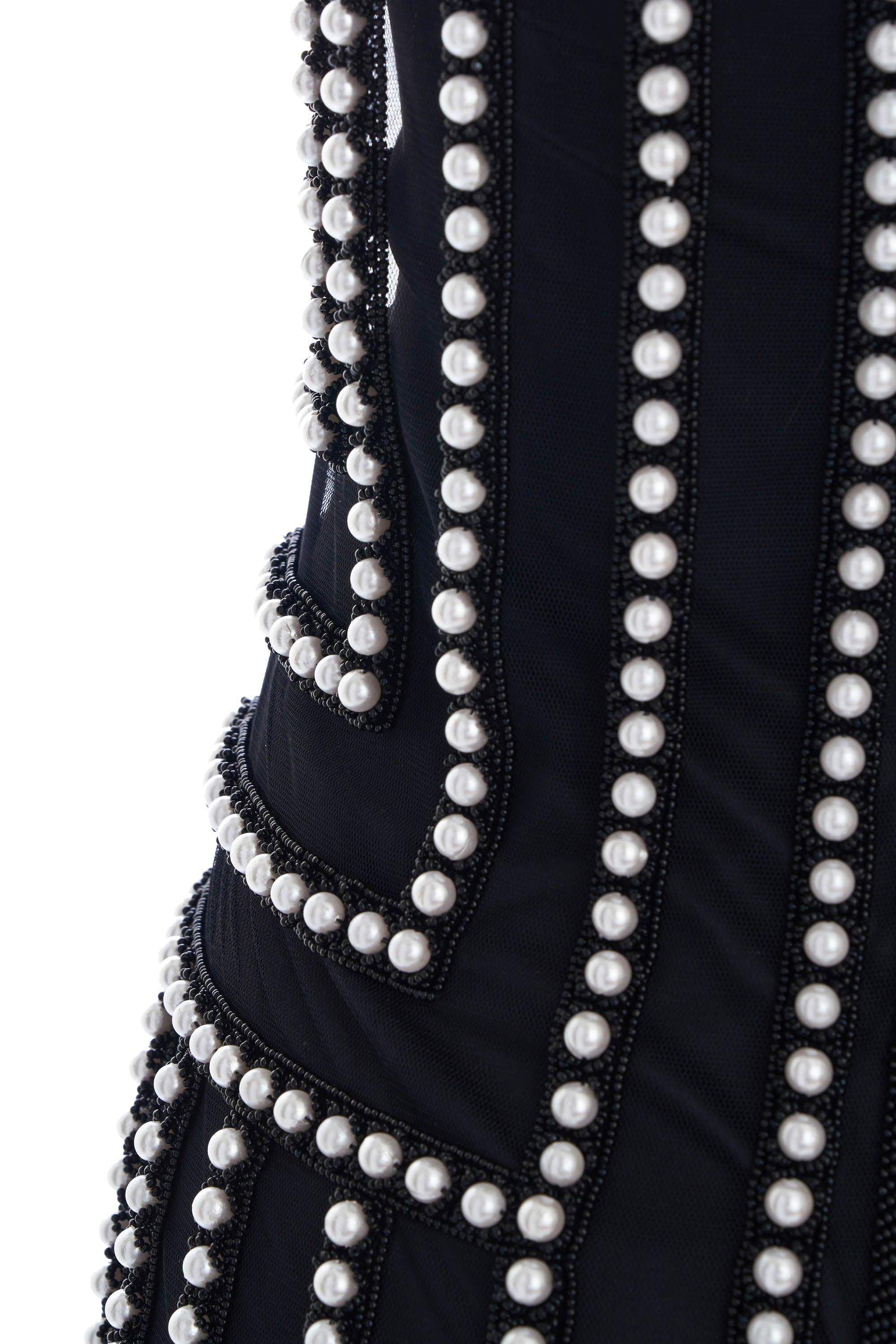 Joanna Mastroianni Black Sleeveless Dress with Feather Trim and Pearl Detail