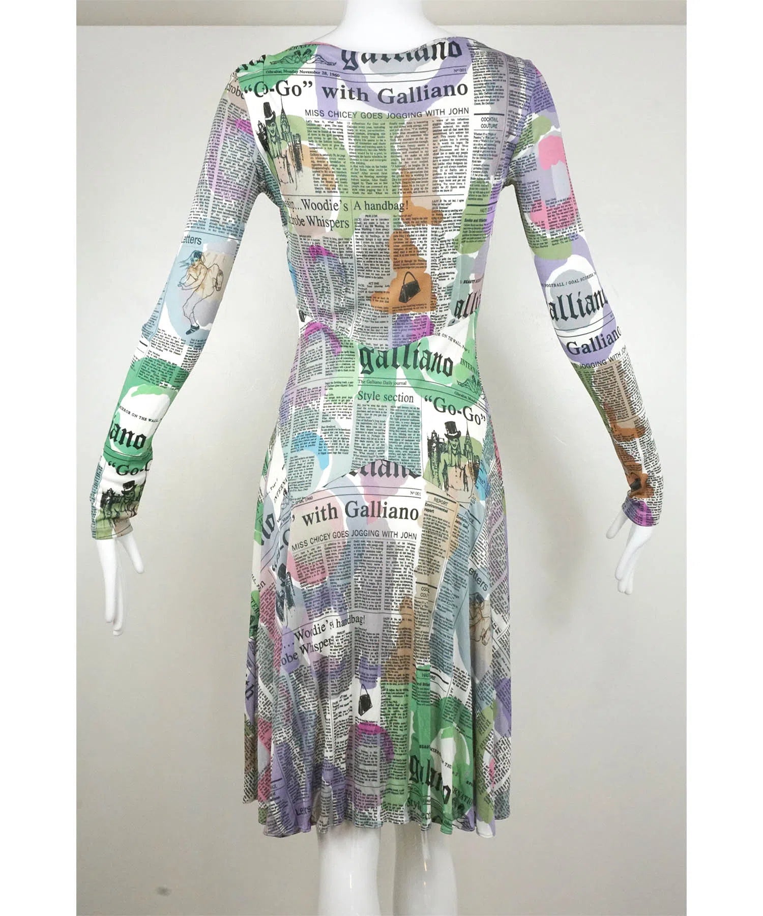 John Galliano Vintage Watercolor Newsprint Jersey Dress