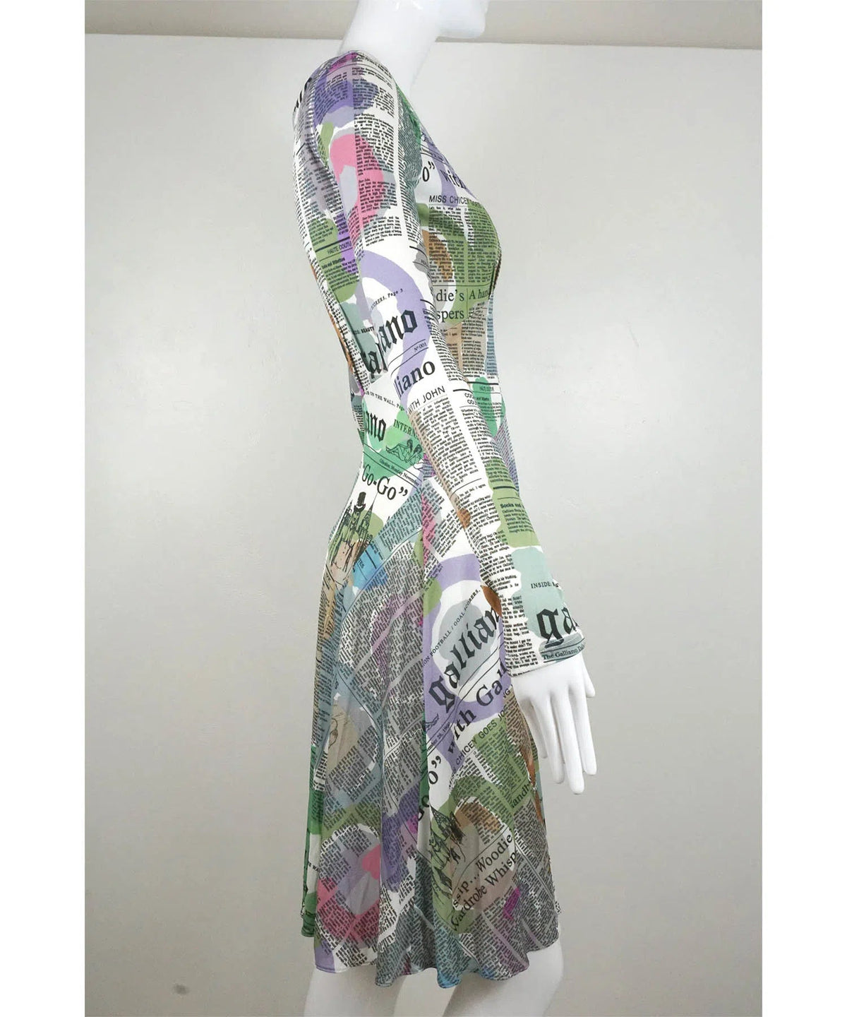 John Galliano Vintage Watercolor Newsprint Jersey Dress 1990&#39;s