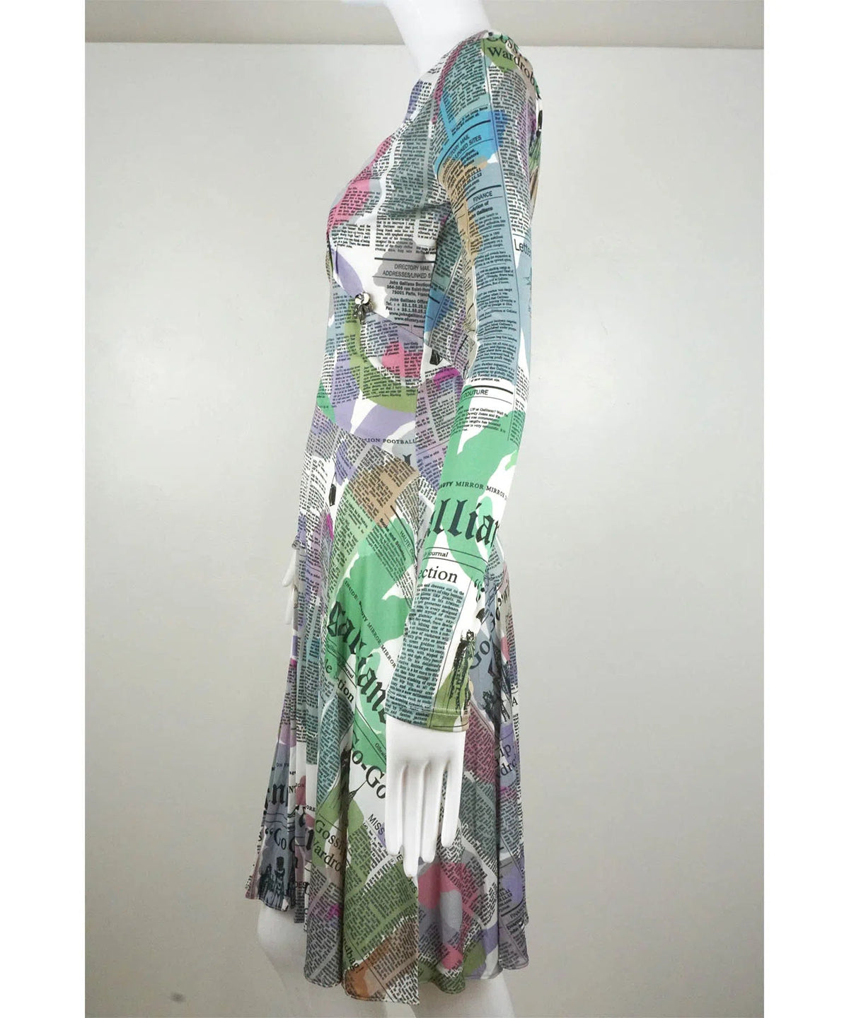 John Galliano Vintage Watercolor Newsprint Jersey Dress 1990&#39;s