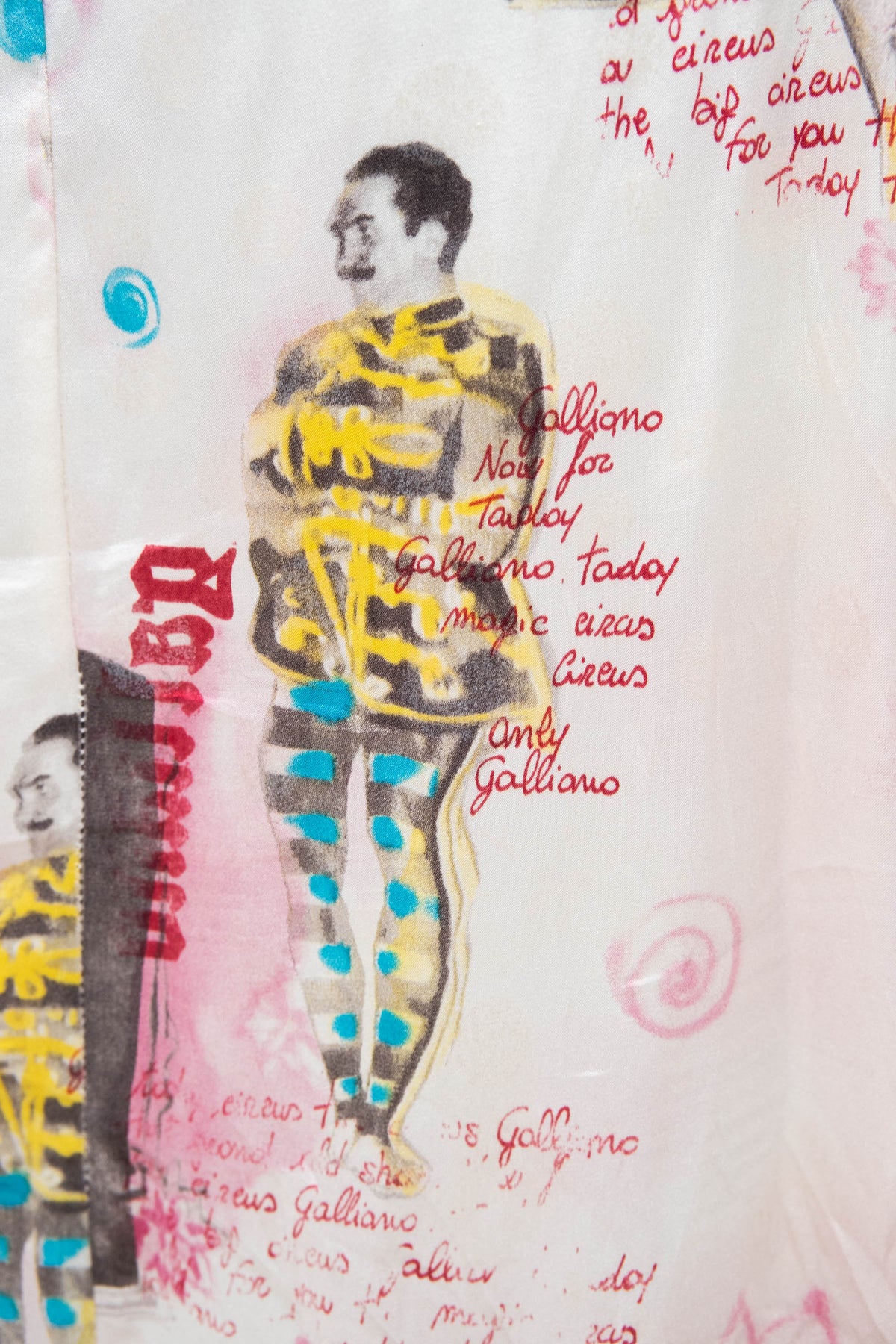 John Galliano Blush Graphic Montage Ruffle Neck Dress 2007 Size 8