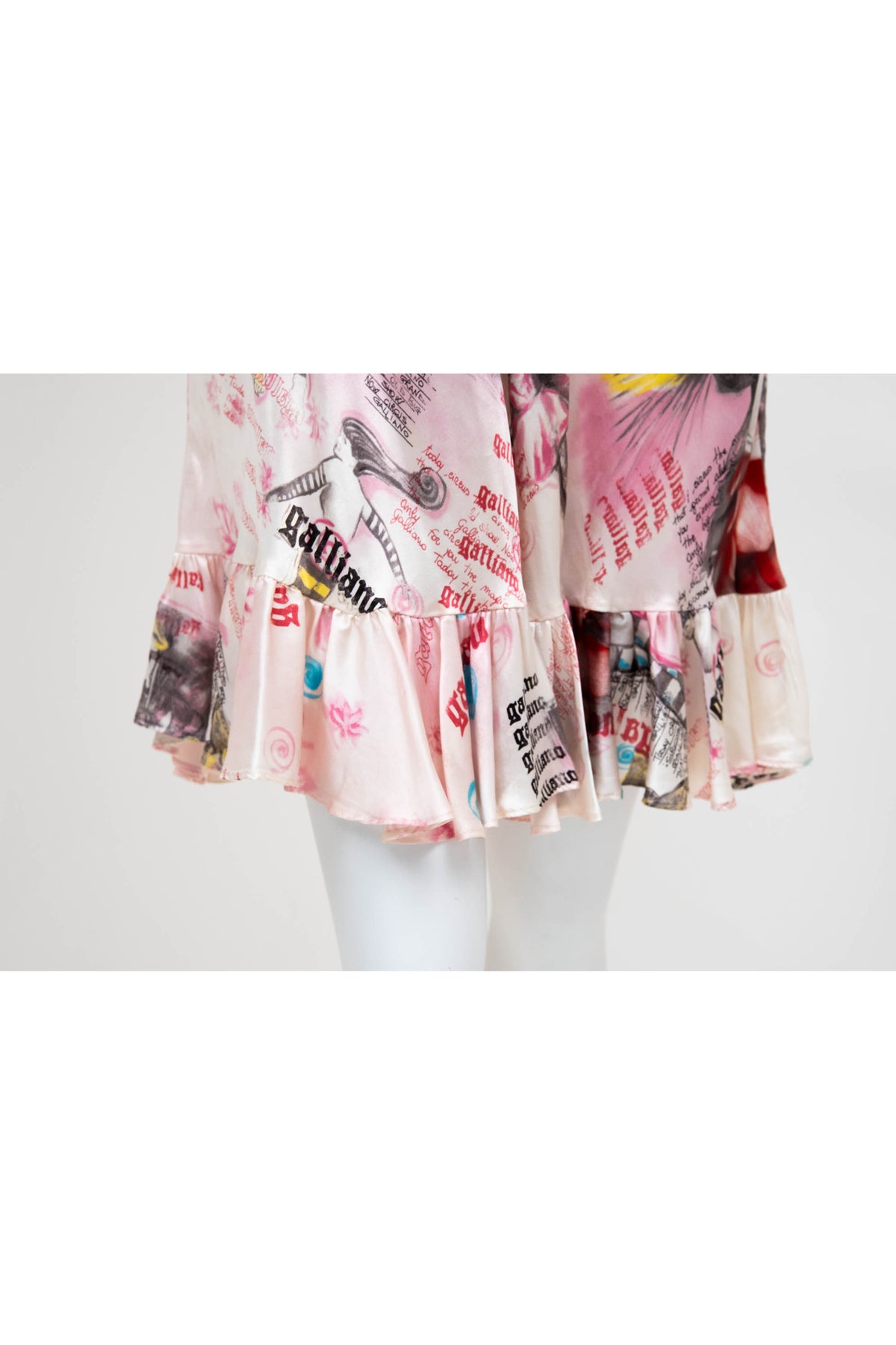 John Galliano Blush Graphic Montage Ruffle Neck Dress 2007 Size 8