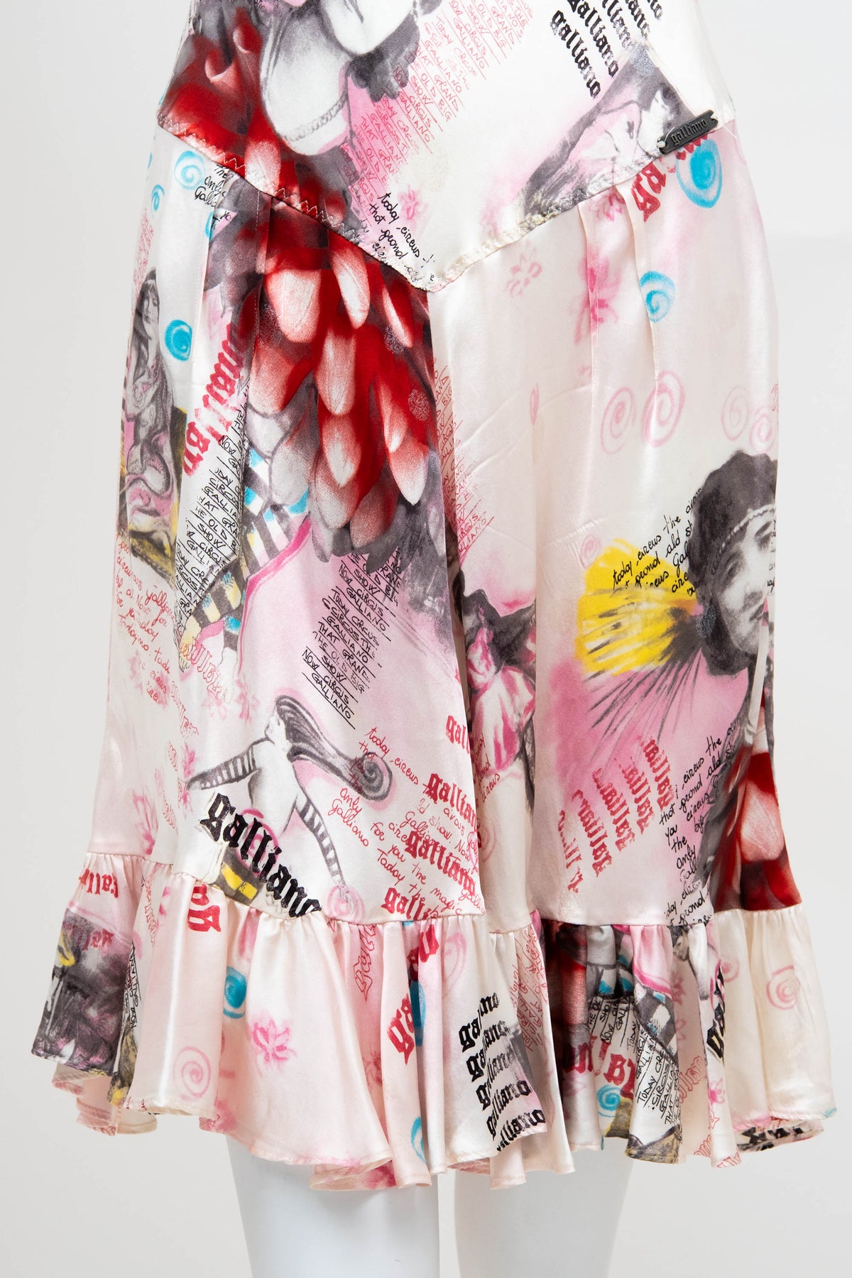 John Galliano Blush Graphic Montage Ruffle Neck Dress 2007 Size 8