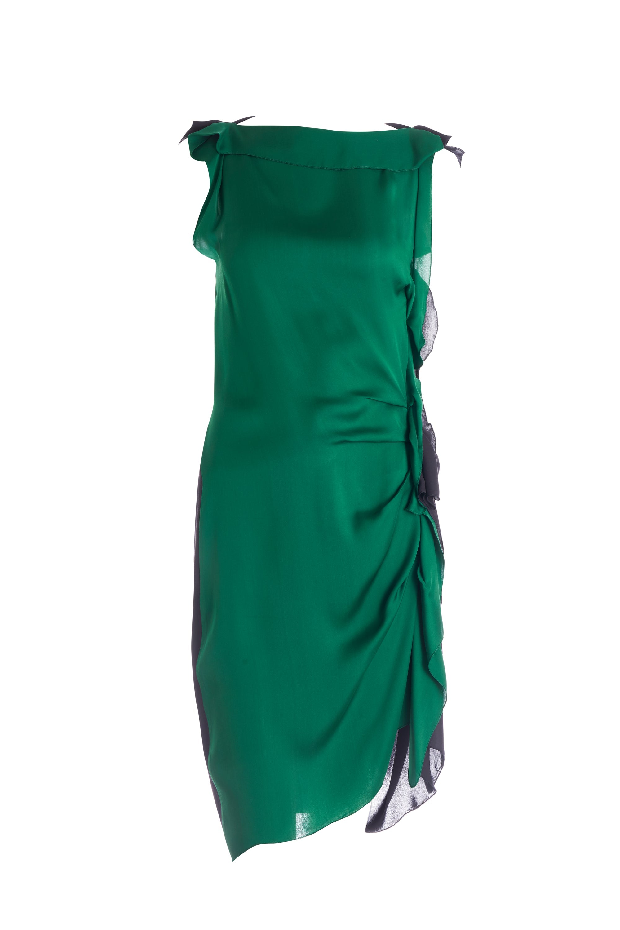 Lanvin Alber Elbaz 2013 Size 36 Green Black Silk Ruffle Dress