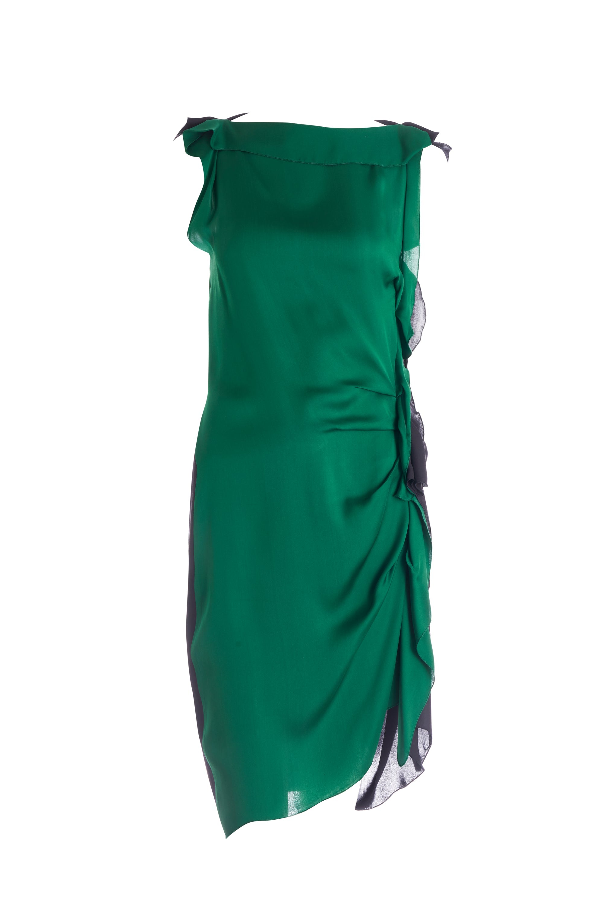 Lanvin Alber Elbaz 2013 Size 36 Green Black Silk Ruffle Dress - Foxy Couture Carmel Lanvin Alber Elbaz 2013 Size 36 Green Black Silk Ruffle Dress - Foxy Couture Carmel
