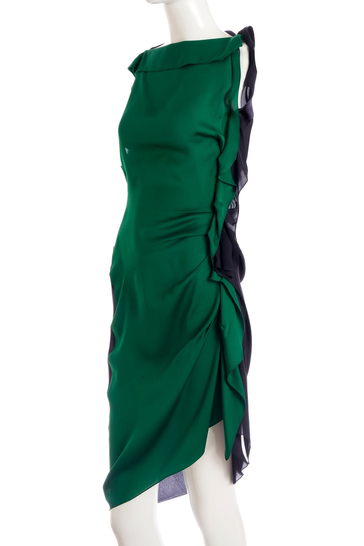 Lanvin Alber Elbaz 2013 Size 36 Green Black Silk Ruffle Dress