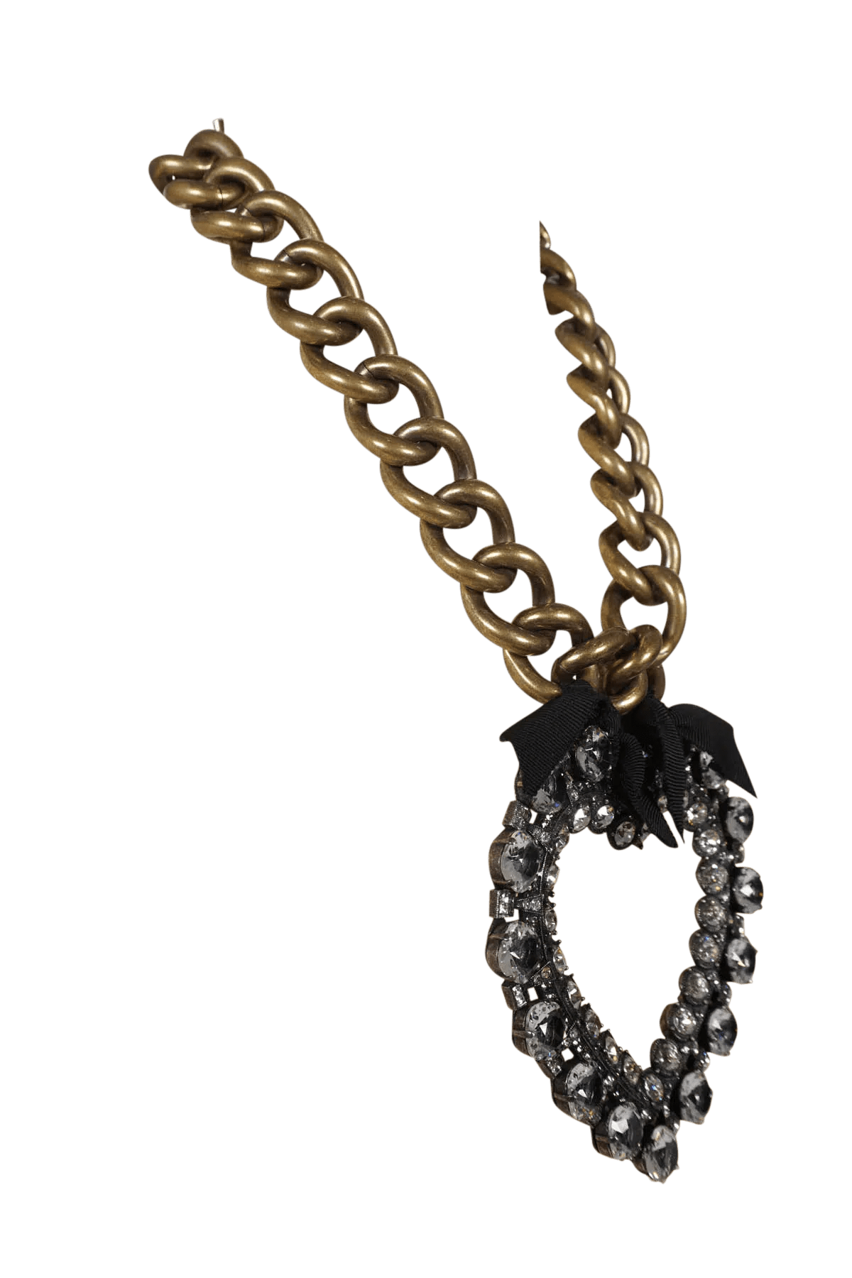 Lanvin Alber Elbaz XXL Heart Crystal Bow Brass Necklace - Foxy Couture Carmel