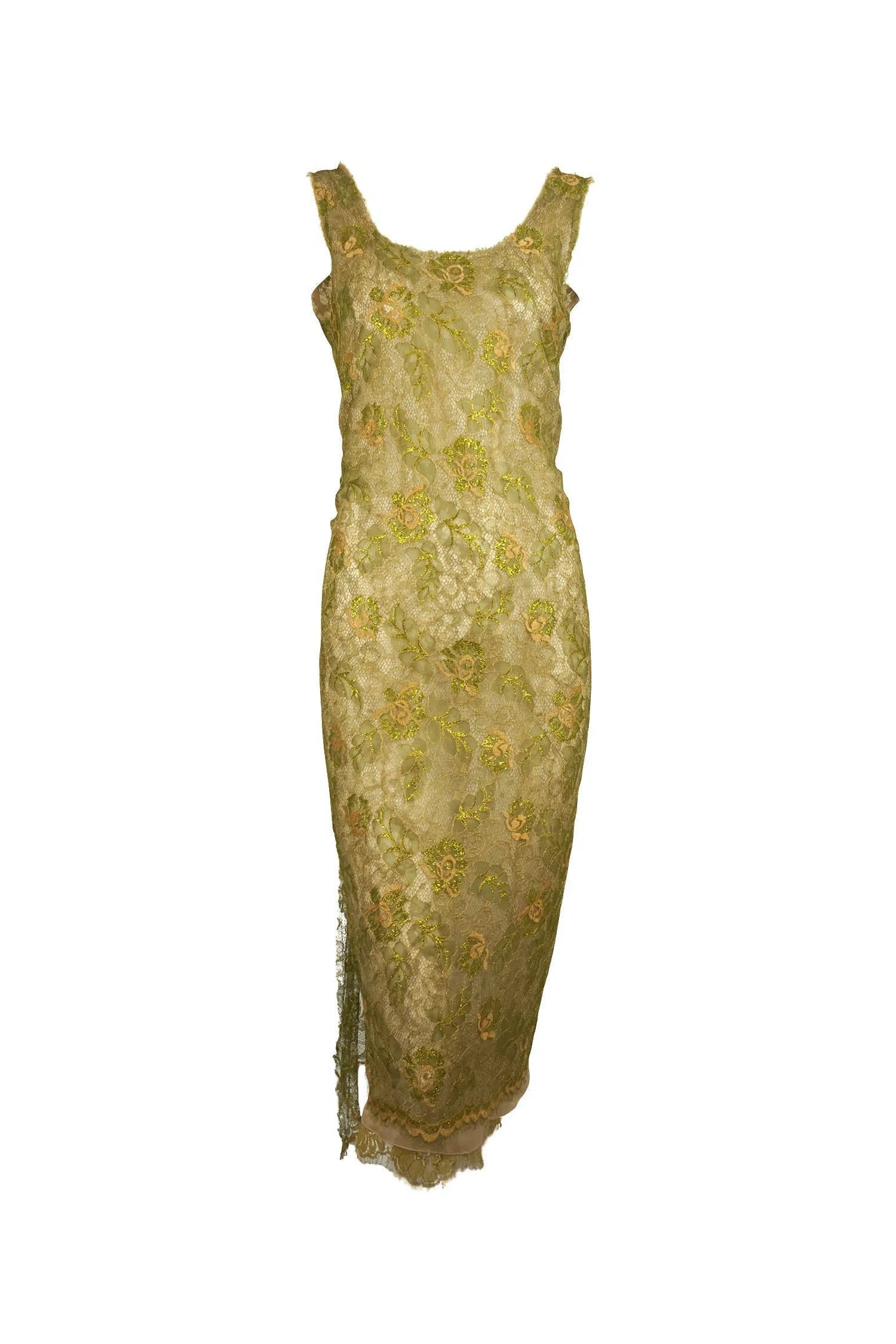 Lanvin Metallic Lace Backless Bustle Dress