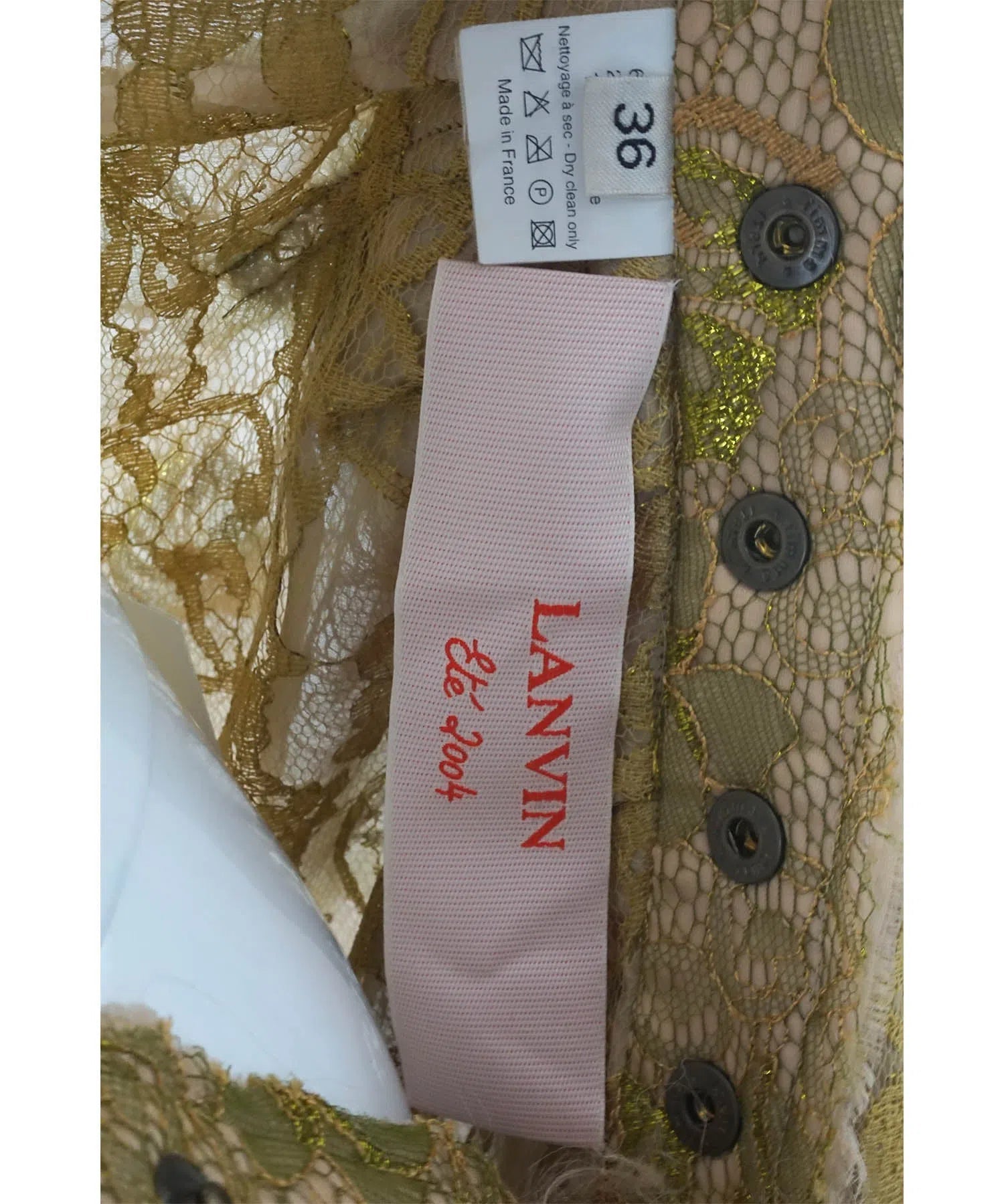 Lanvin Metallic Lace Backless Bustle Dress - Foxy Couture Carmel