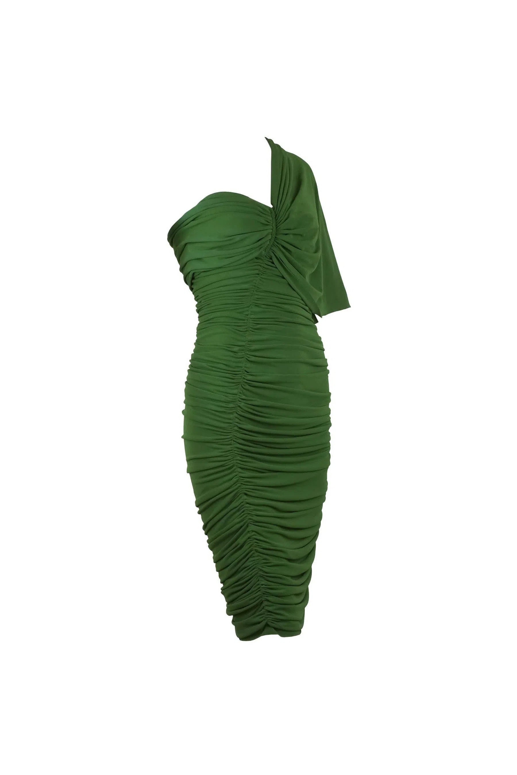 sage green one sleeve ruched woven bodycon dress Sage Green One Sleeve Ruched Woven Bodycon Dress