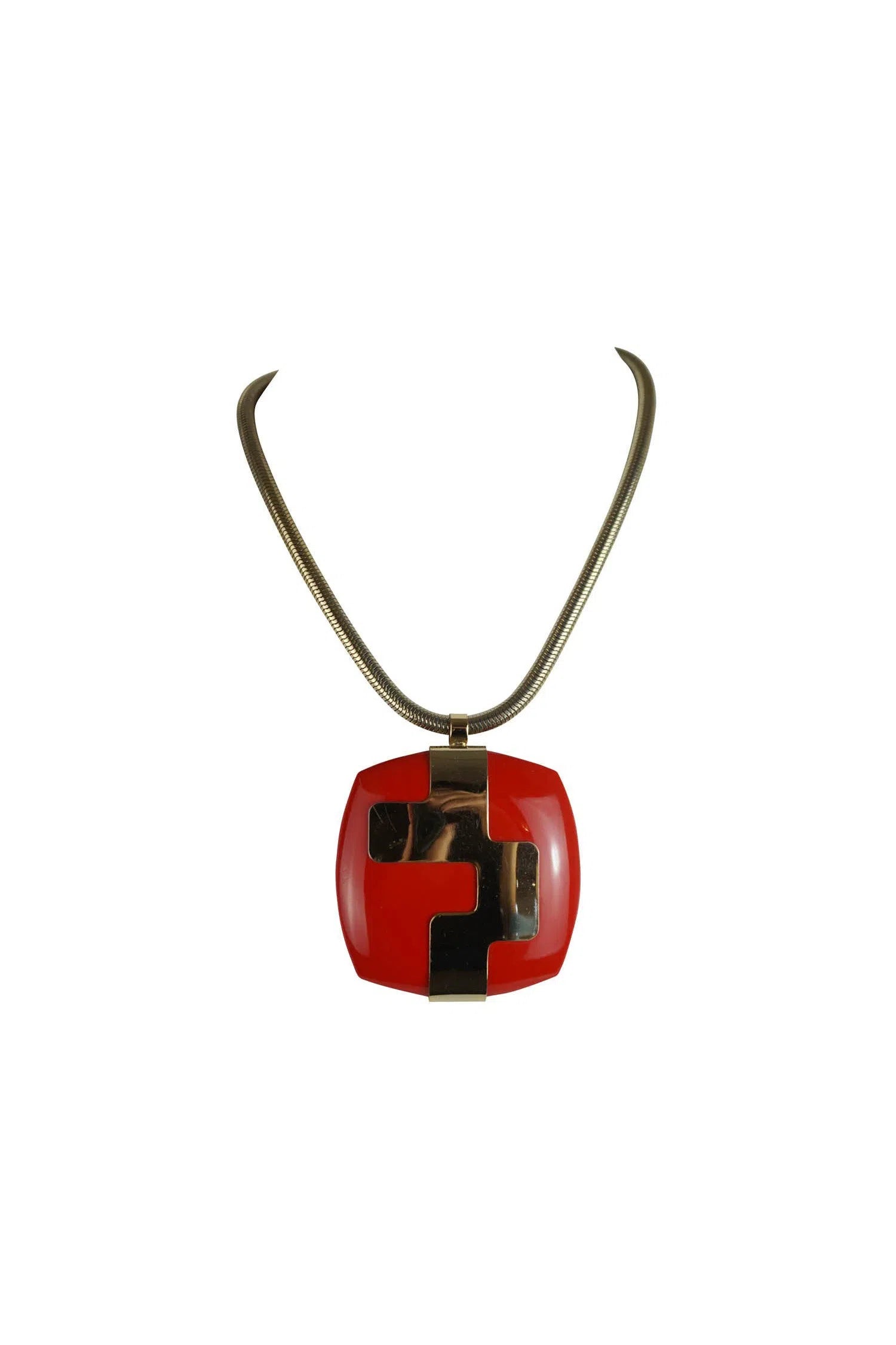Lanvin Vintage Red and Gold Mod Necklace 1960's - Foxy Couture Carmel