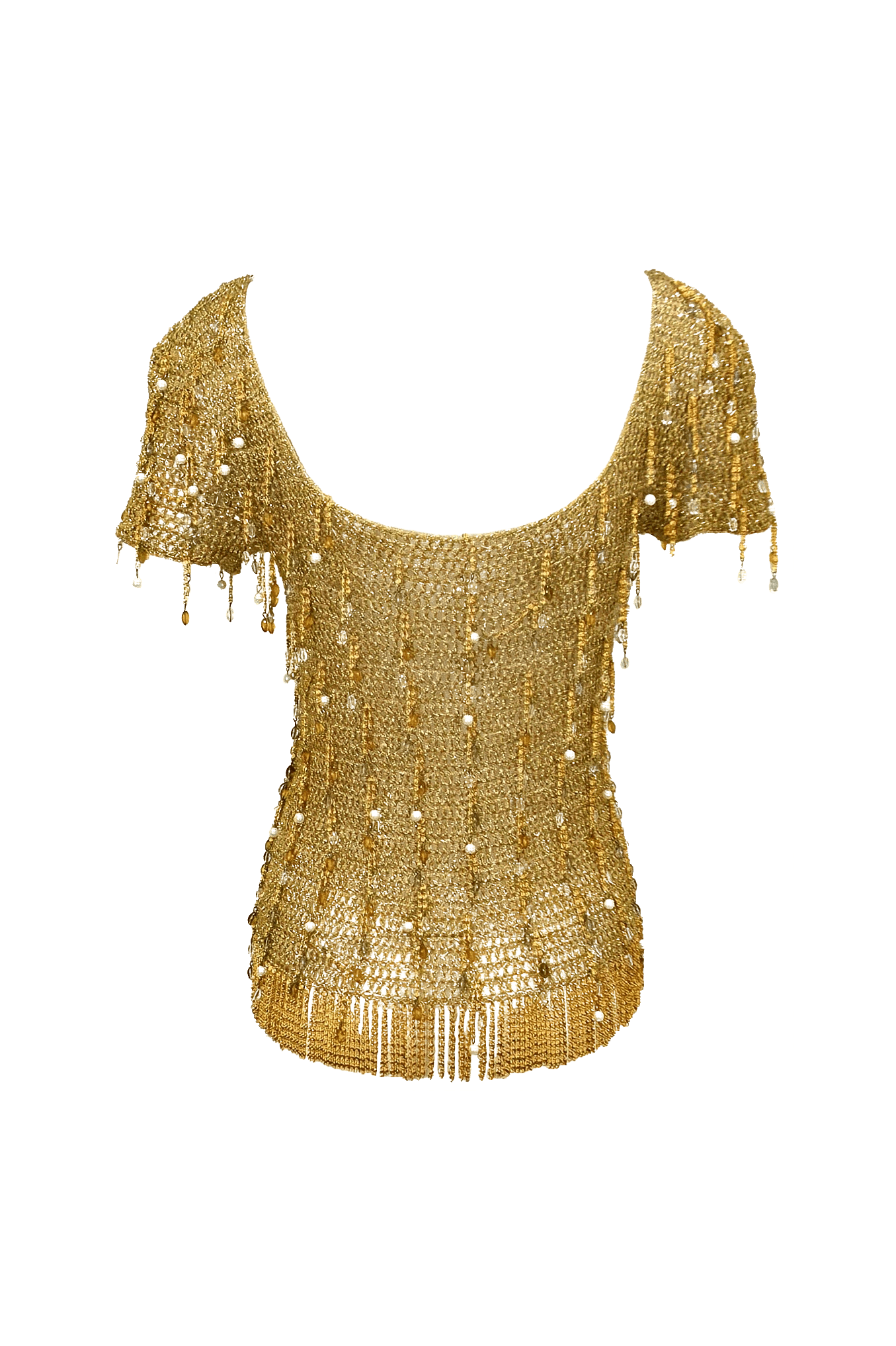 Lorris Azzaro Vintage 1970s Gold Crochet and Chain Top Sz Small - Foxy Couture Carmel