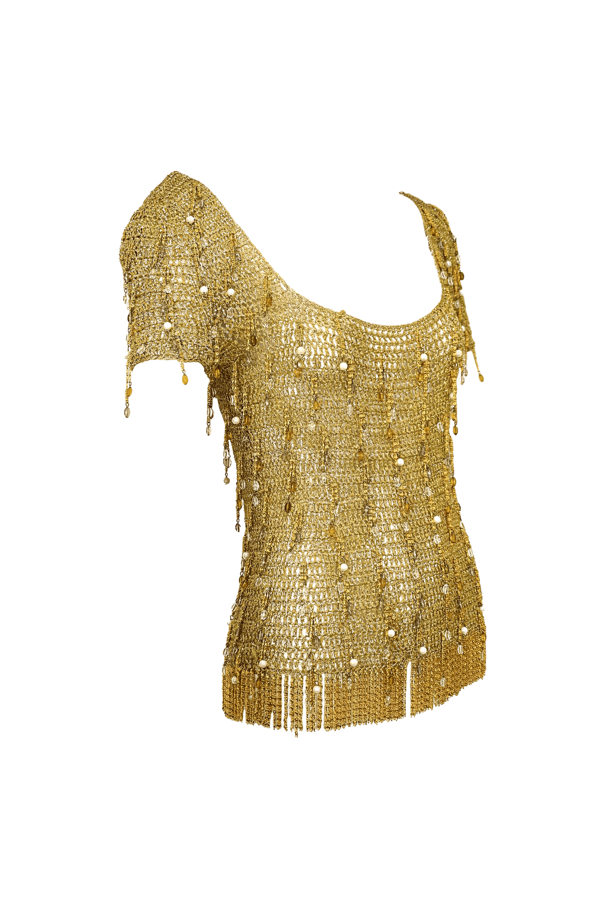 Lorris Azzaro Vintage 1970s Gold Crochet and Chain Top Sz Small