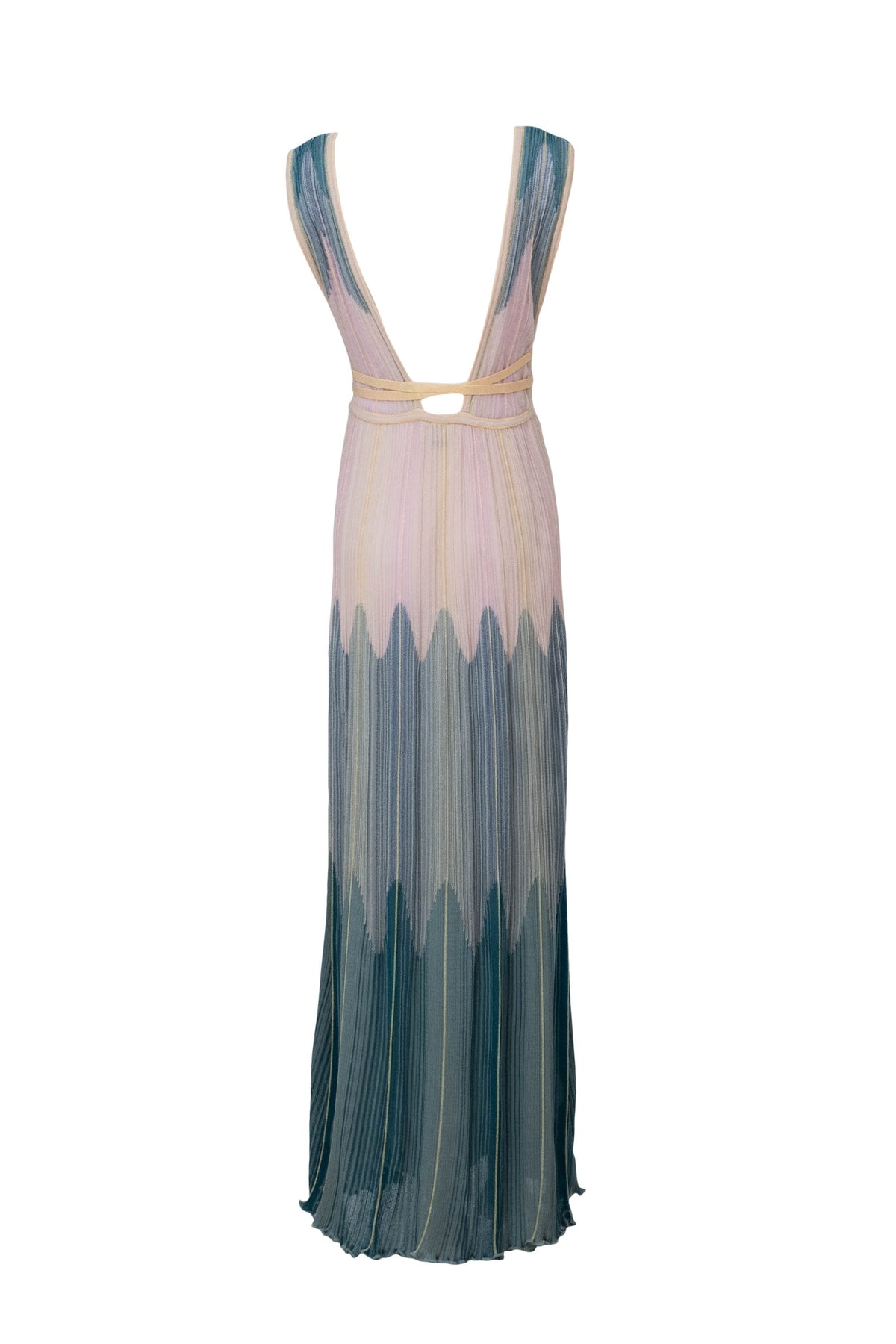 Missoni M Pastel Green and Pink Gold Stripe Knit Sleeveless Maxi Dress Size 40/4