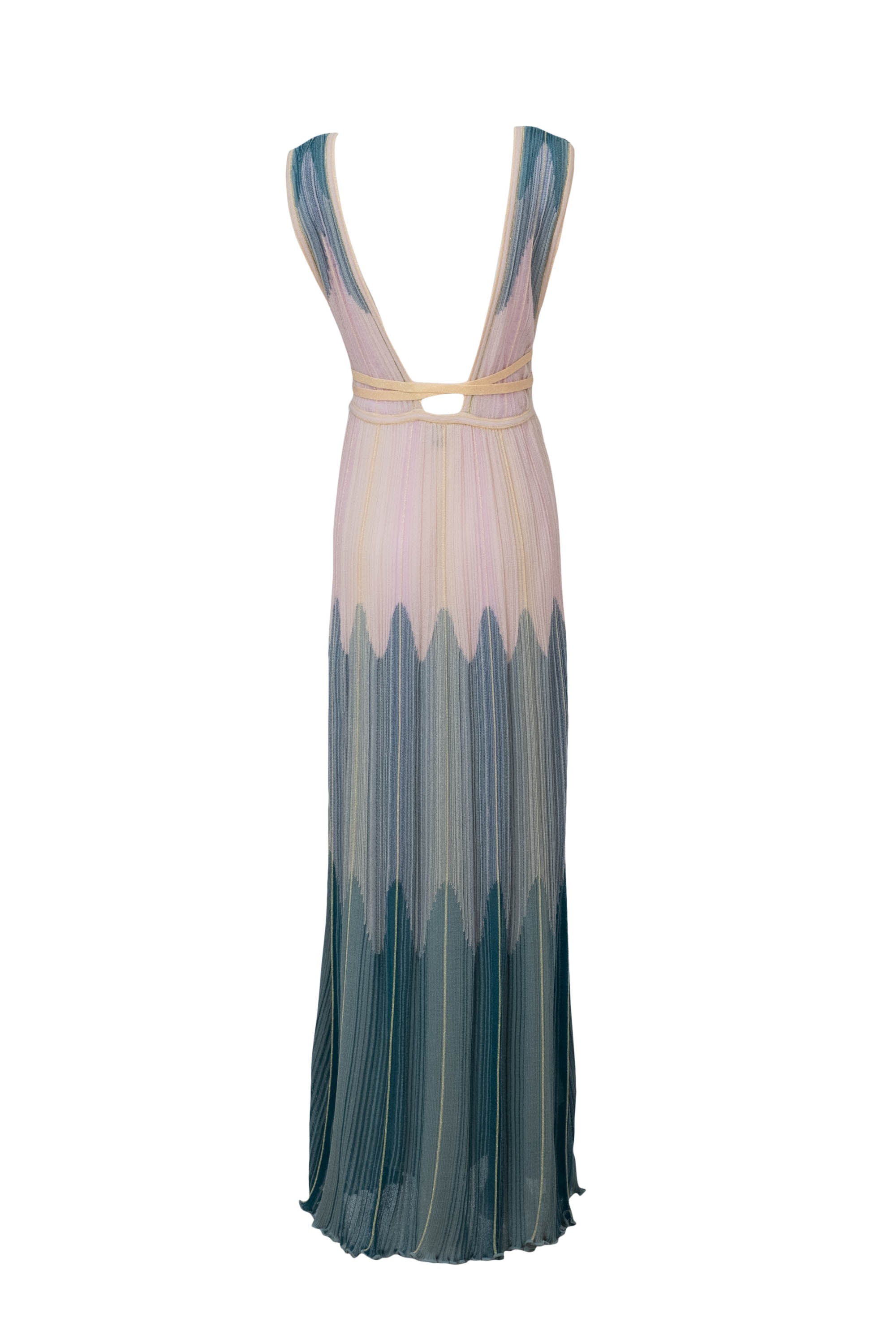 Missoni M Pastel Green and Pink Gold Stripe Knit Sleeveless Maxi Dress - Foxy Couture Carmel Missoni M Pastel Green and Pink Gold Stripe Knit Sleeveless Maxi Dress - Foxy Couture Carmel