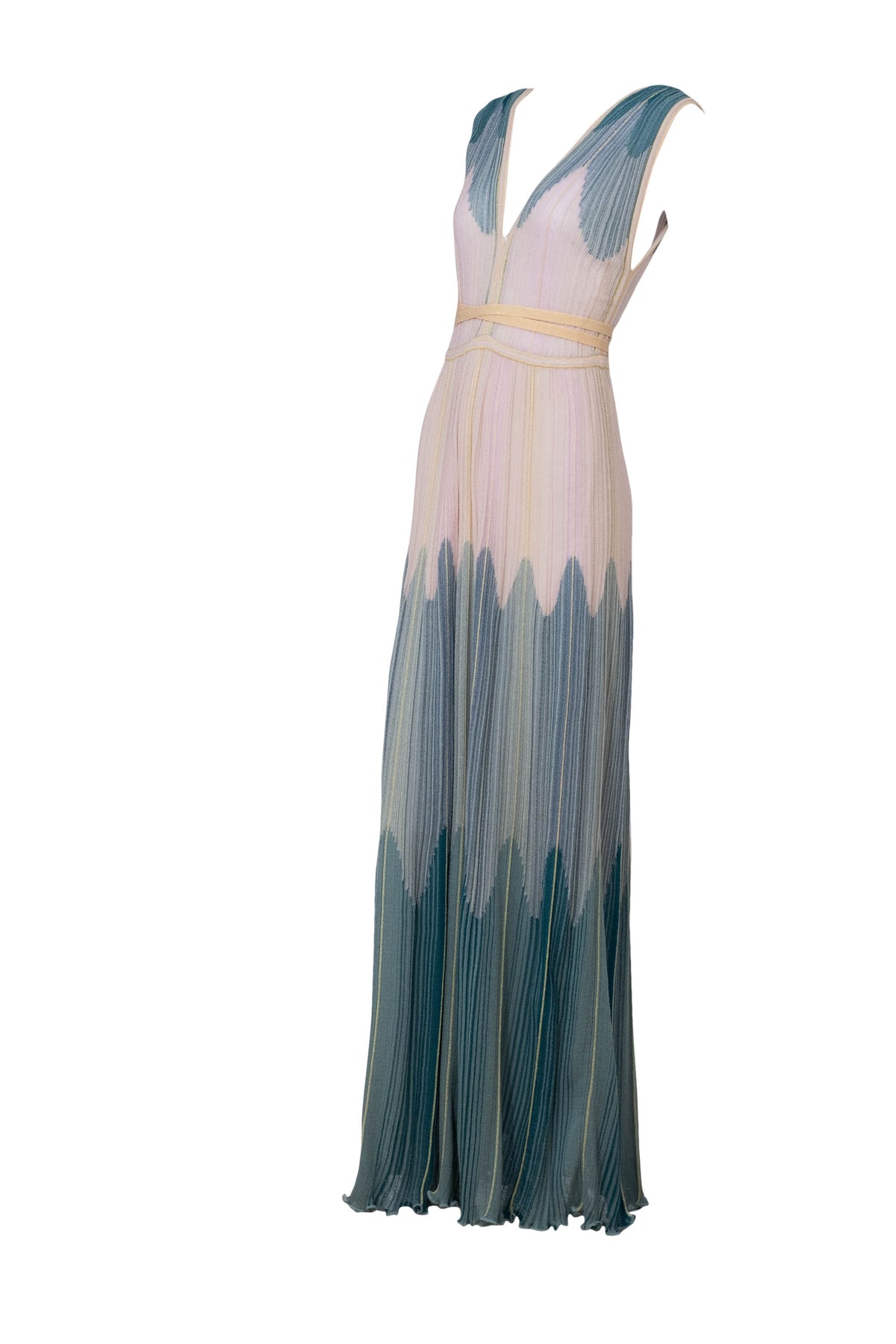 Missoni M Pastel Green and Pink Gold Stripe Knit Sleeveless Maxi Dress Size 40/4