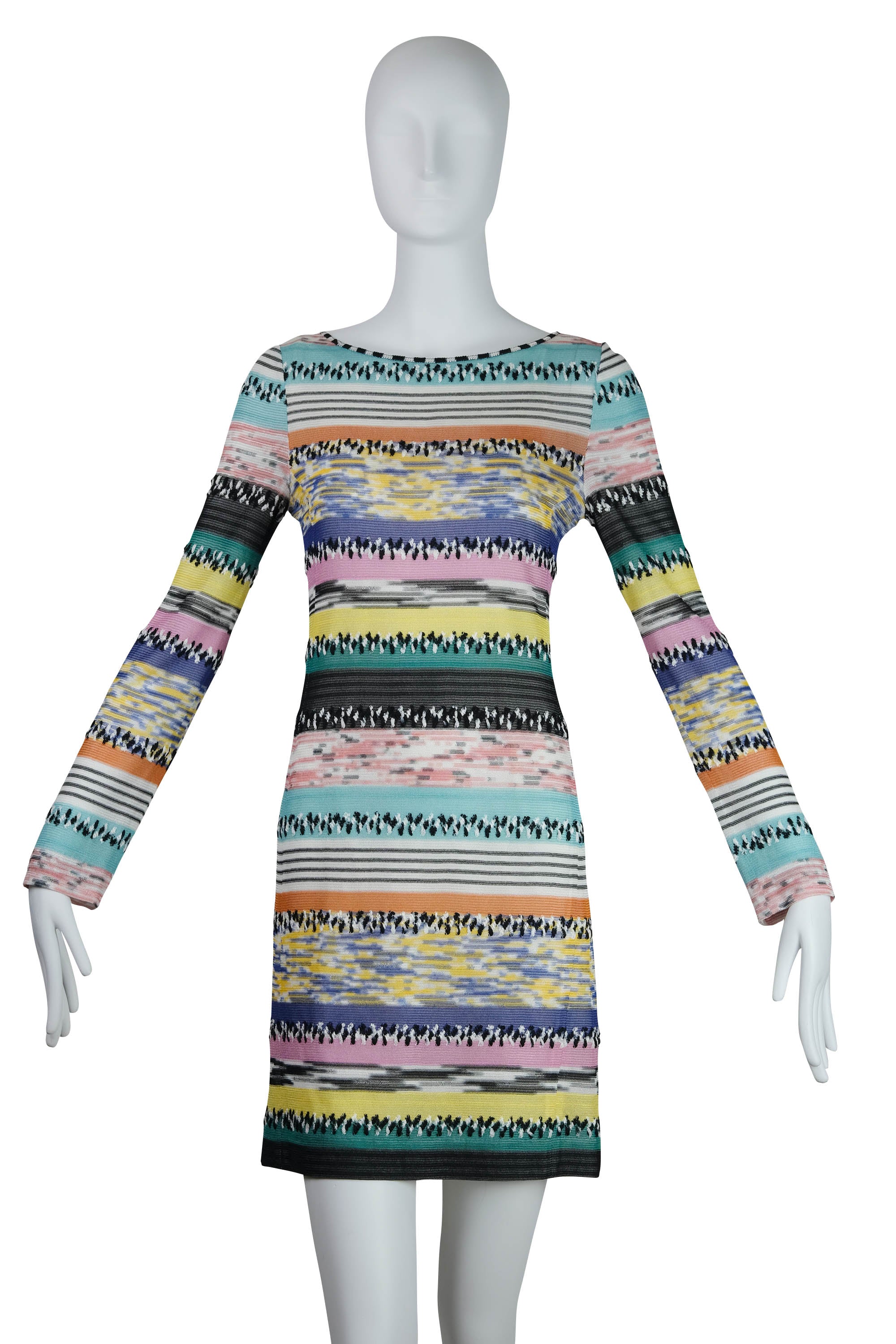 Missoni Silk Teal and Orange Gold Stripe Knit Long Sleeve Mini Dress S - Foxy Couture Carmel Missoni Silk Teal and Orange Gold Stripe Knit Long Sleeve Mini Dress S - Foxy Couture Carmel