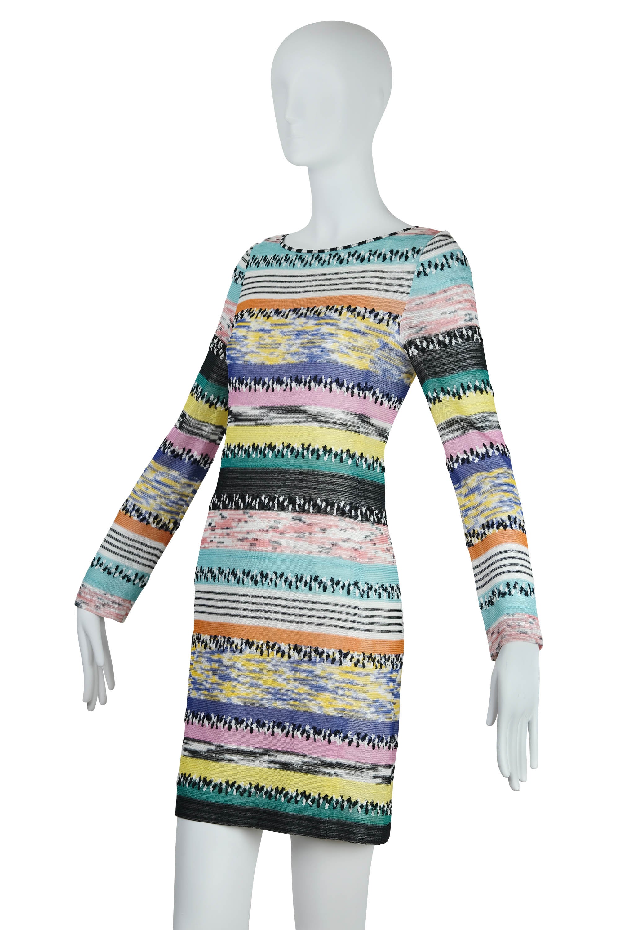 slim fit dress slacks Missoni Silk Teal and Orange Gold Stripe Knit Long Sleeve Mini Dress S