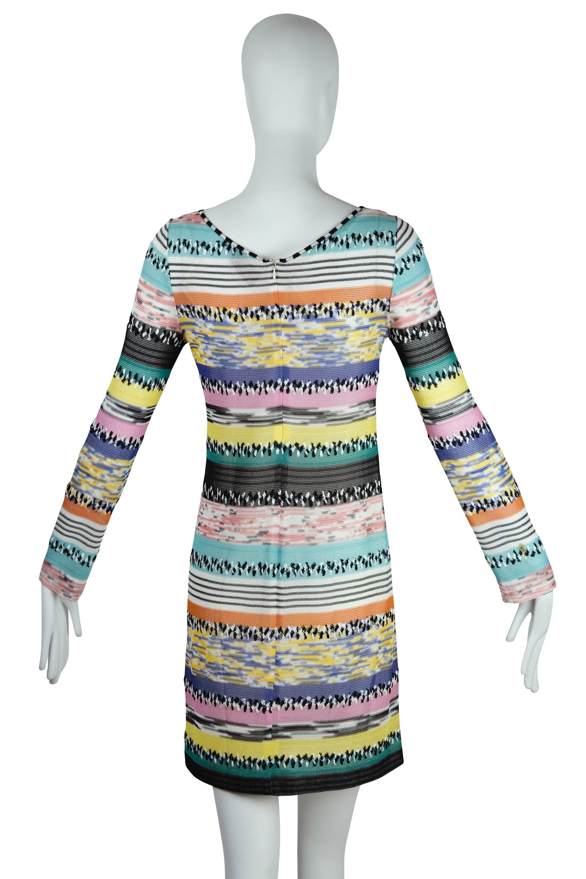 Missoni Silk Teal and Orange Gold Stripe Knit Long Sleeve Mini Dress Size 42/6