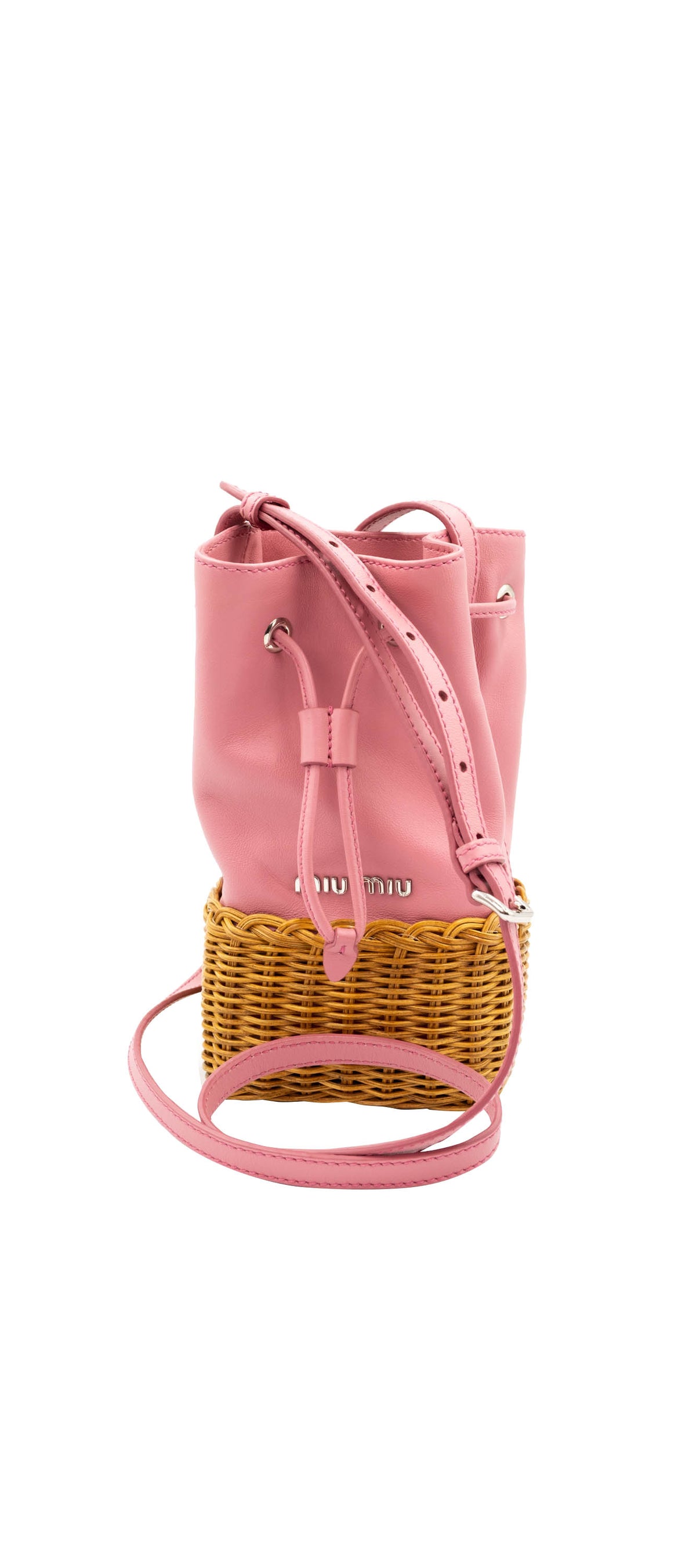 Miu Miu Pink leather and Wicker Crossbody Purse XS