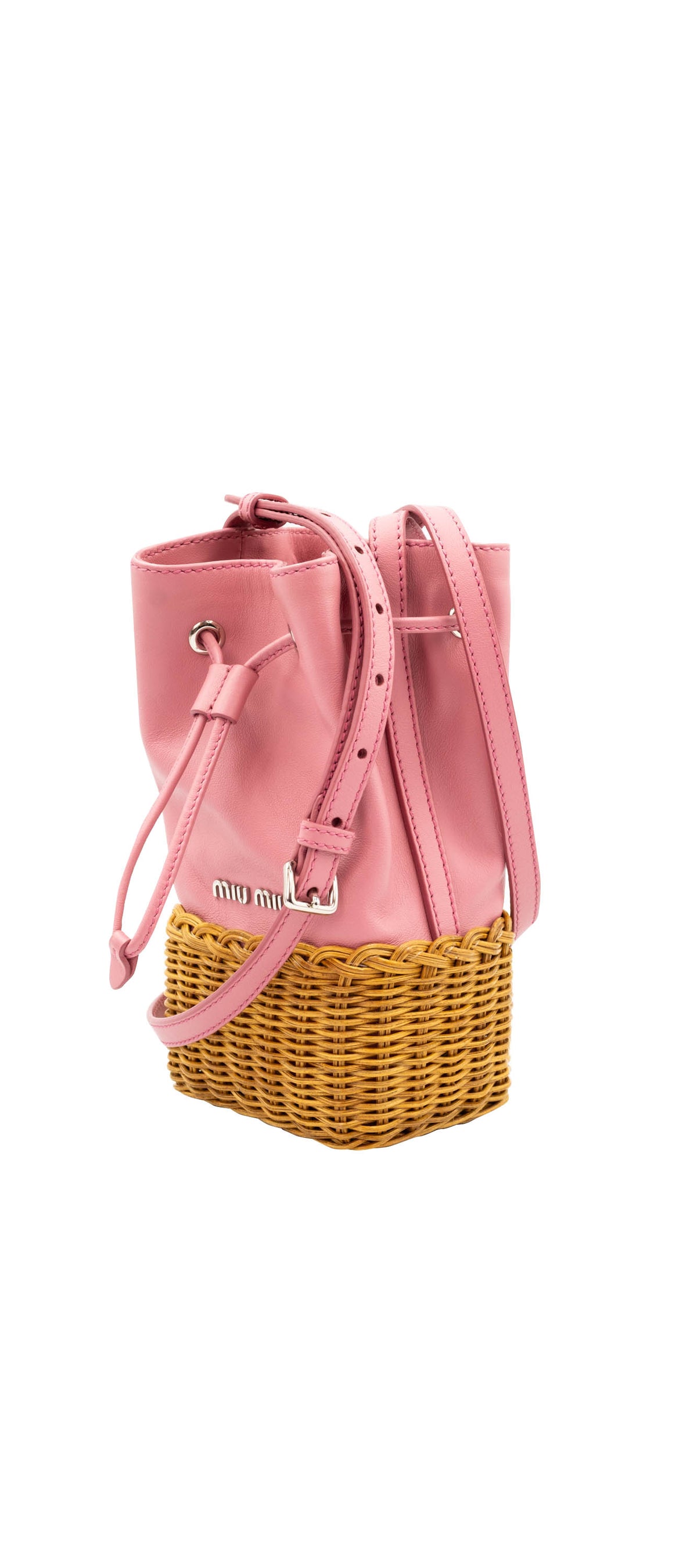Miu Miu Pink leather and Wicker Crossbody Purse XS