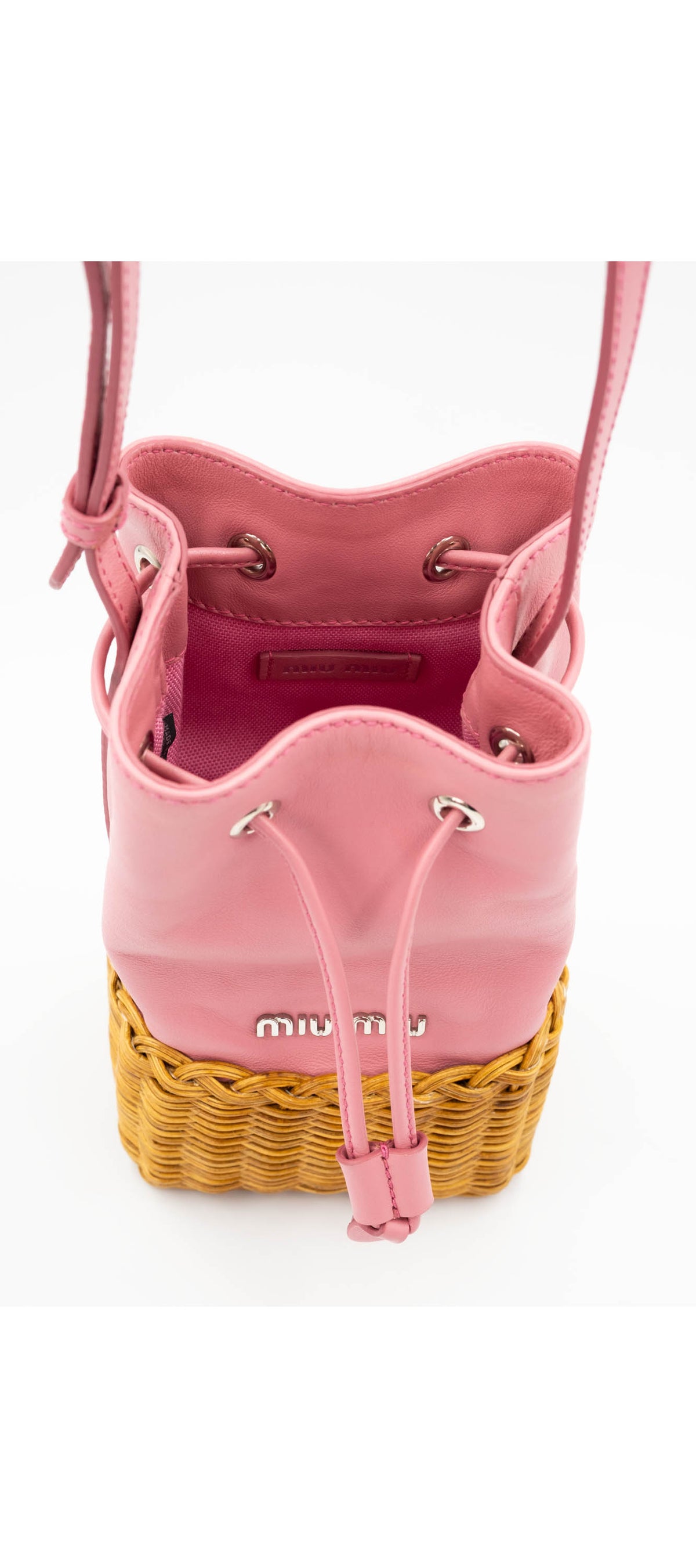 Miu Miu Pink leather and Wicker Crossbody Purse XS